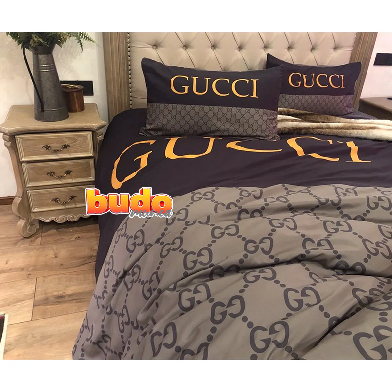 Review images Gucci brown premium luxury brand fashion limited bedding set home decor