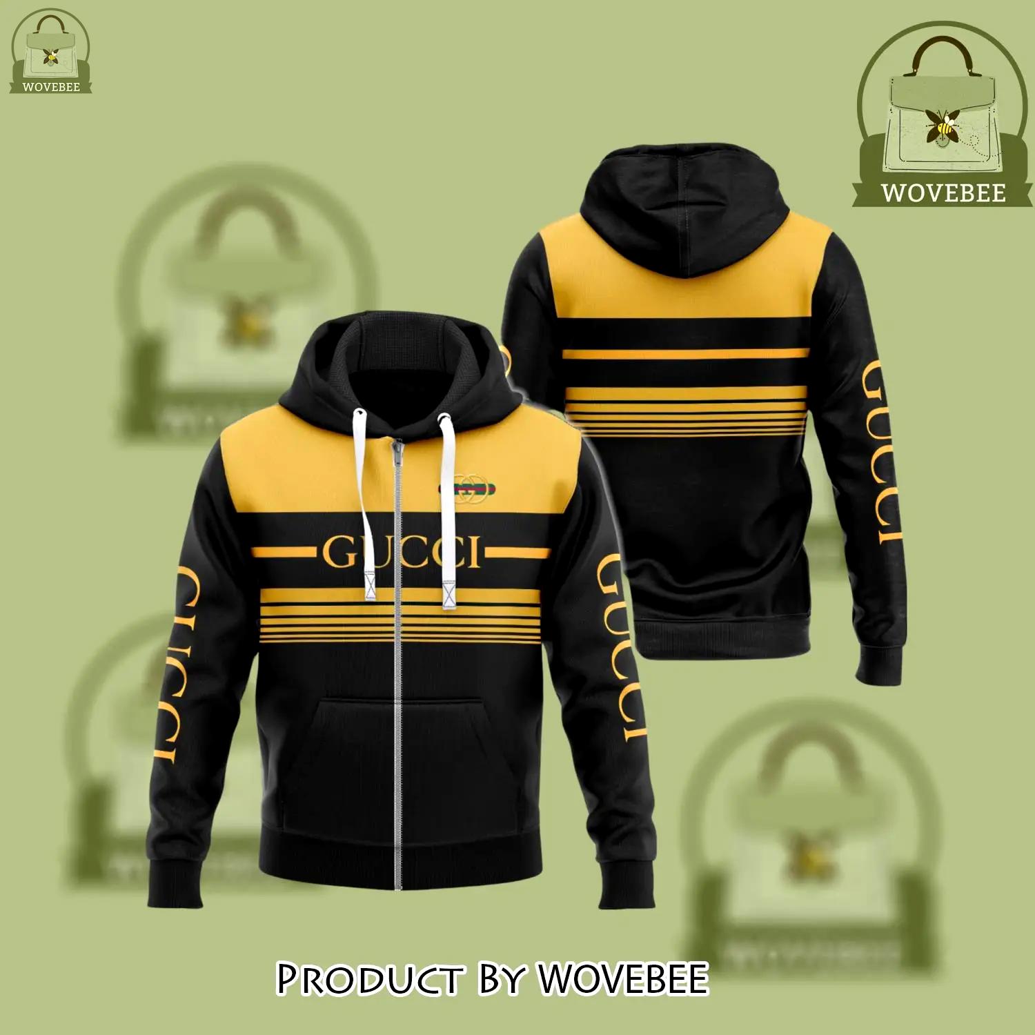 Gucci yellow black luxury brand unisex zipper hoodie premium outfit for men women - wvb-zh-909845