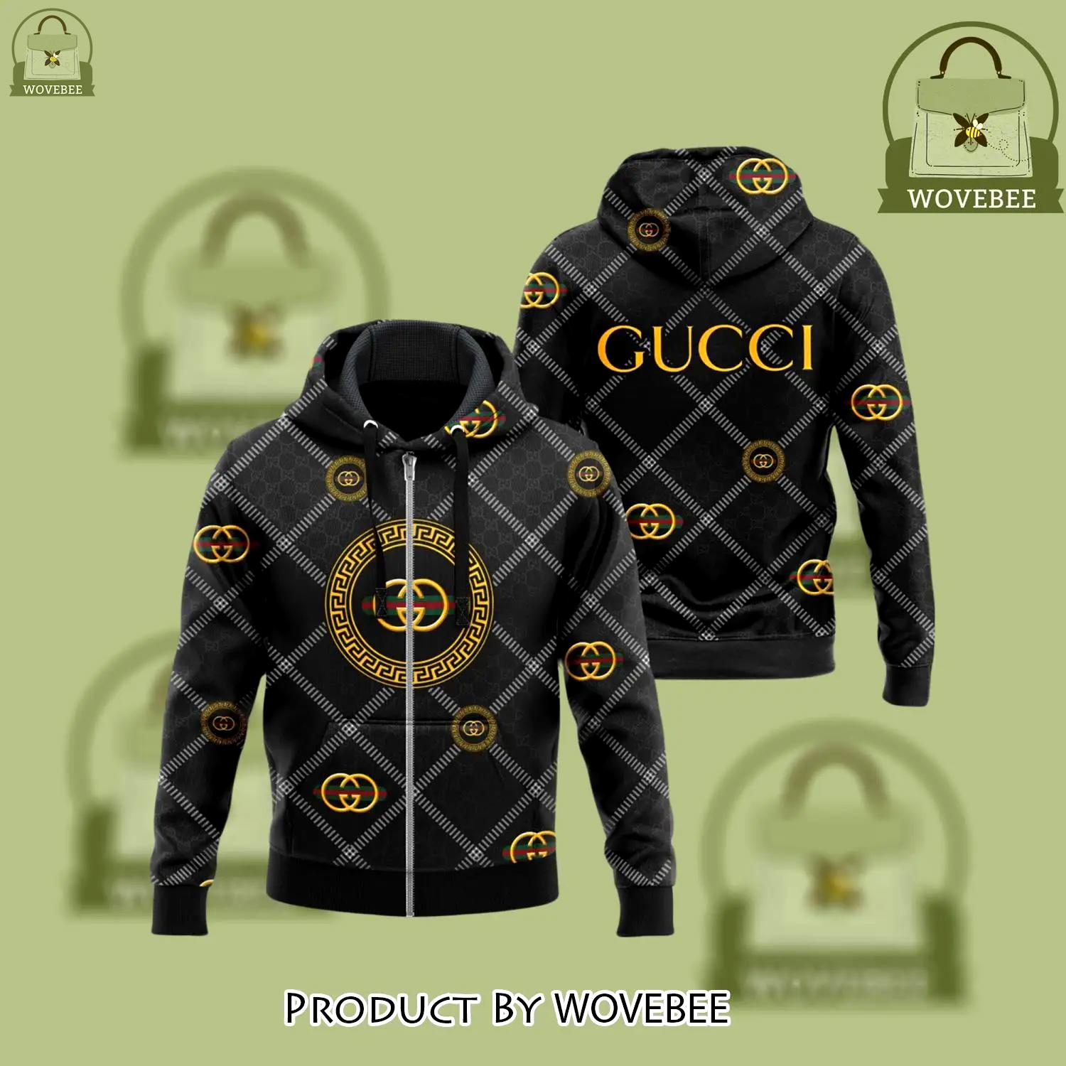 Gucci yellow pattern black luxury brand unisex zipper hoodie premium outfit for men women - wvb-zh-369609