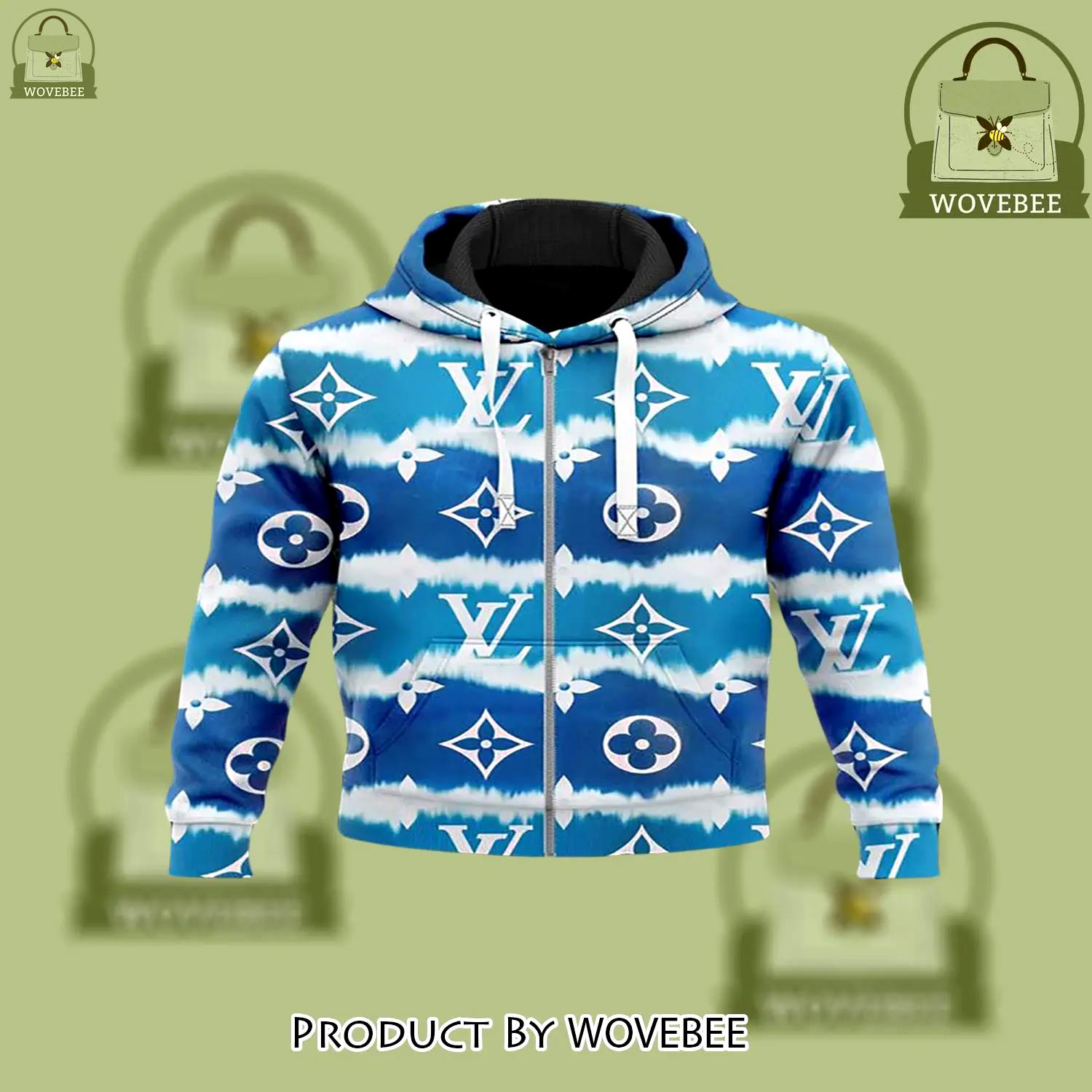 Louis vuitton blue unisex zipper hoodie for men women luxury brand - wvb-zh-831655