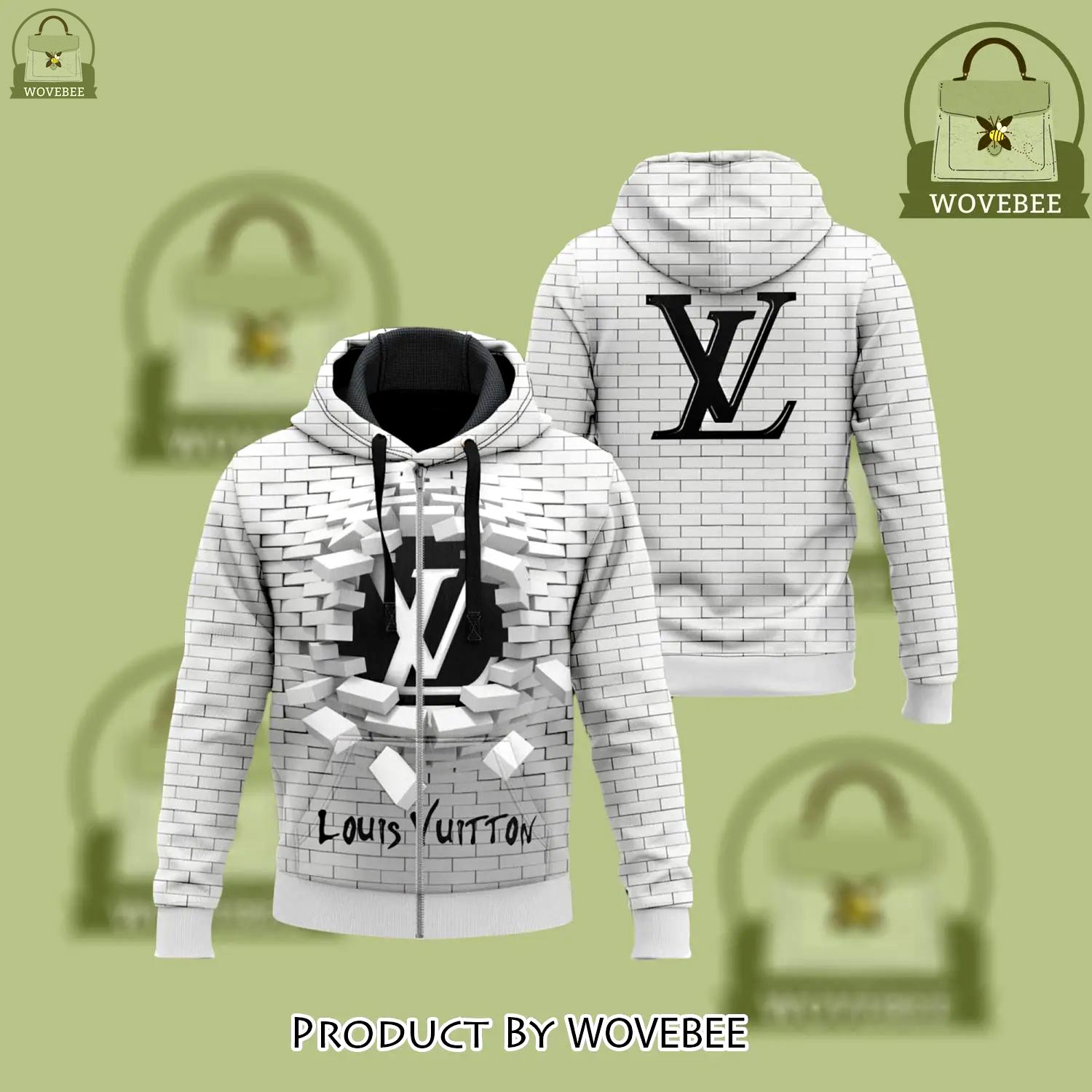 Louis vuitton broken wall white unisex zipper hoodie for men women luxury brand - wvb-zh-370131