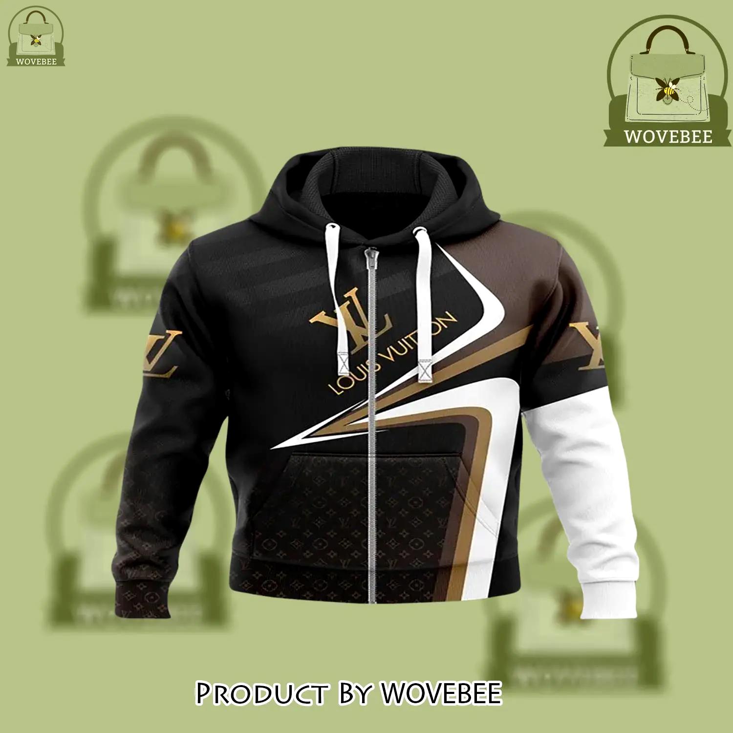 Louis vuitton brown black white unisex zipper hoodie outfit for men women luxury brand - wvb-zh-997743