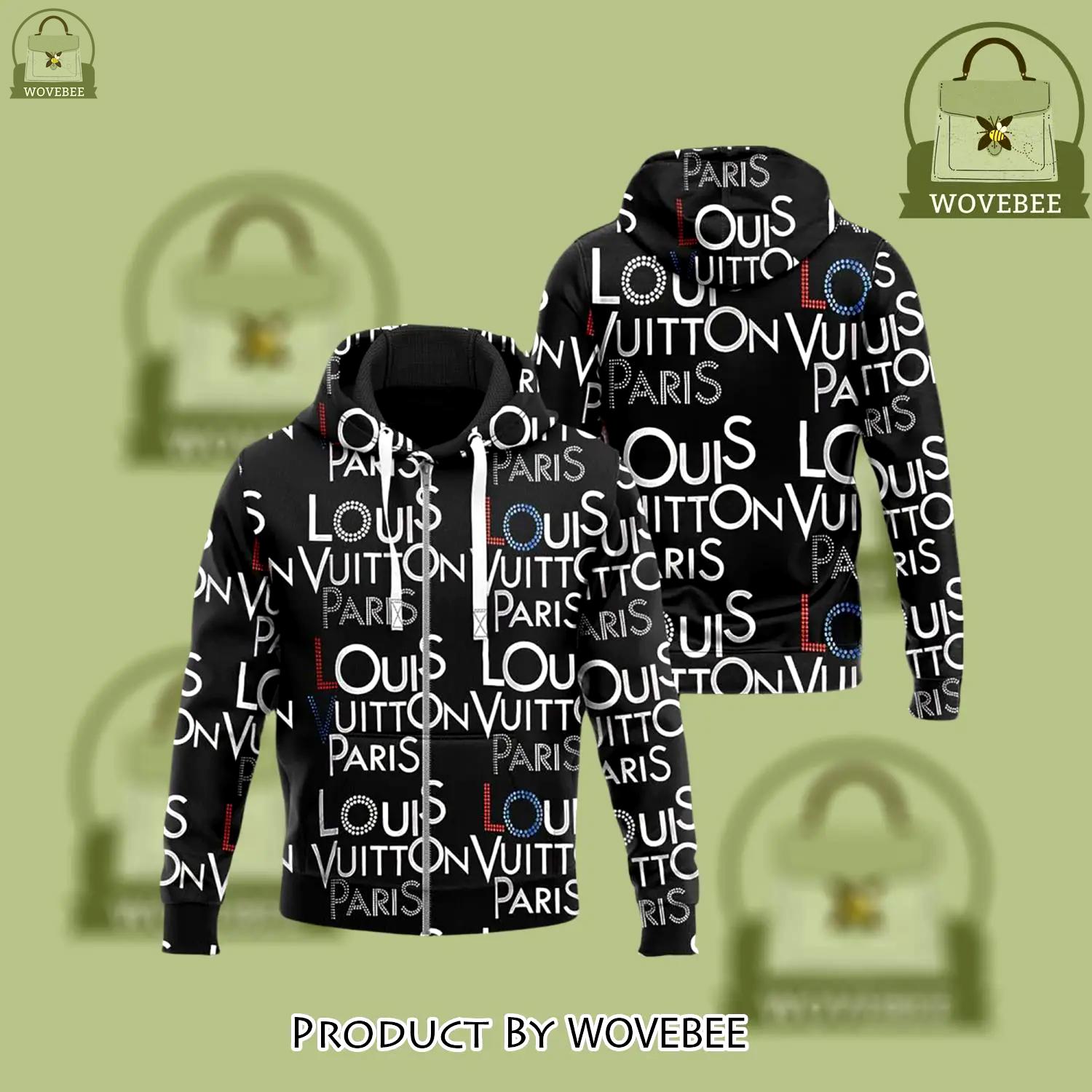 Louis vuitton white logo black unisex zipper hoodie for men women luxury brand - wvb-zh-341964