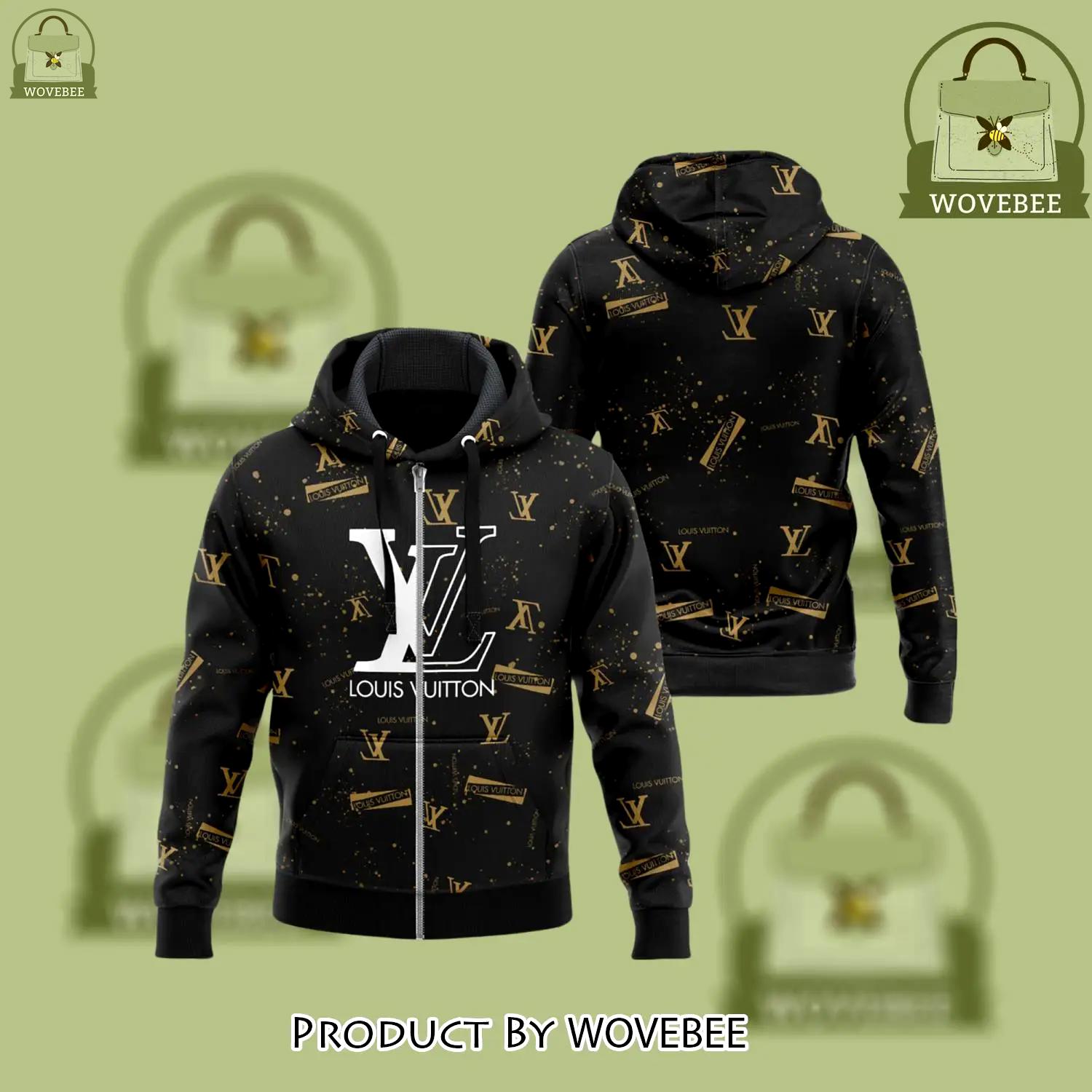 Louis vuitton yellow logo black unisex zipper hoodie for men women luxury brand - wvb-zh-681390