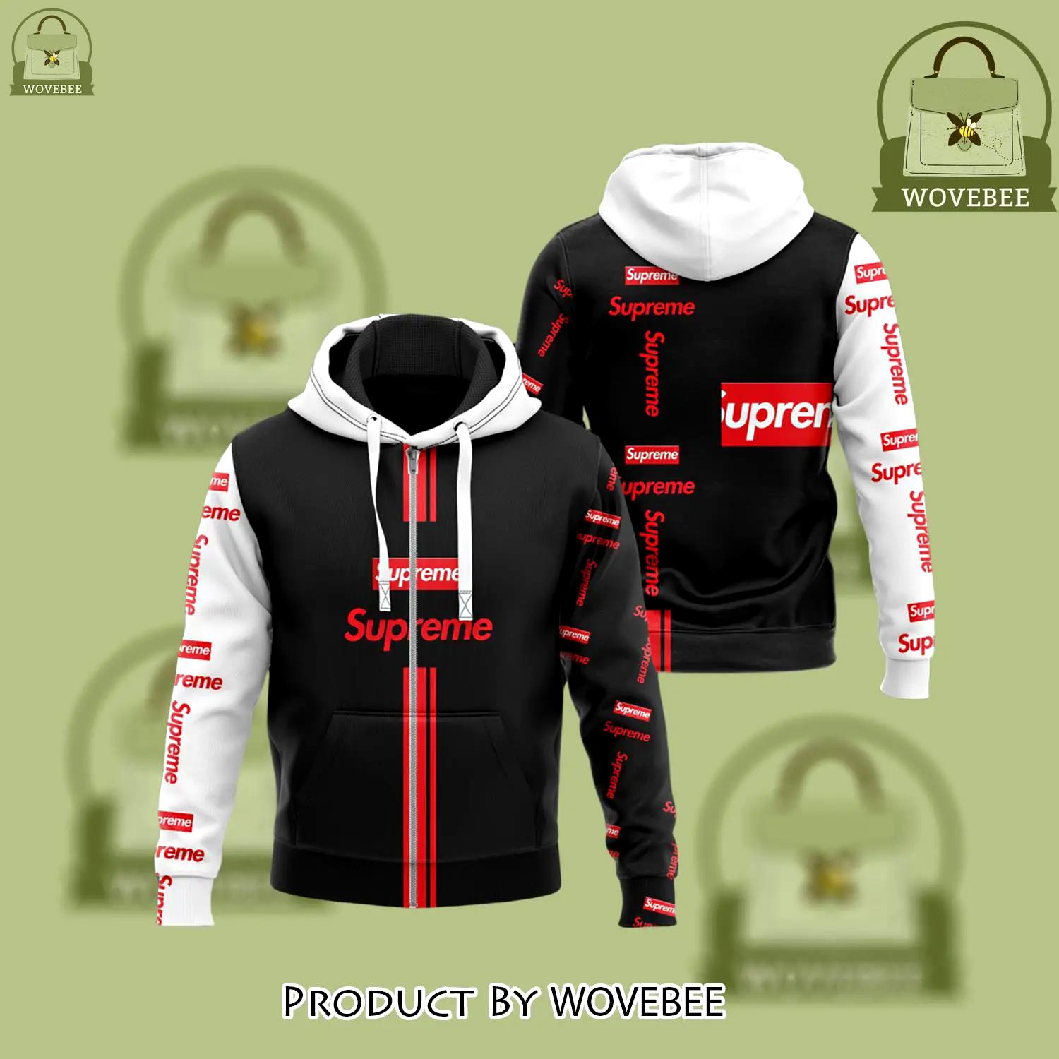 Supreme black white luxury brand zipper hoodie for men women - wvb-zh-744810