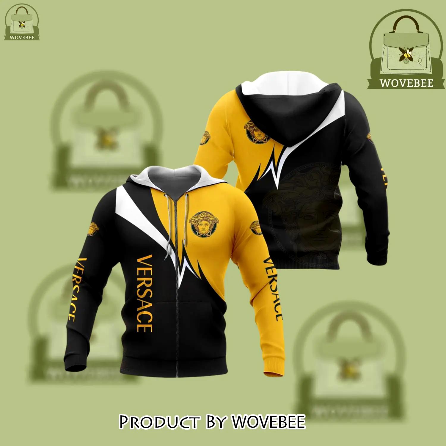 Versace yellow bkack unisex zipper hoodie for men women luxury brand - wvb-zh-610596