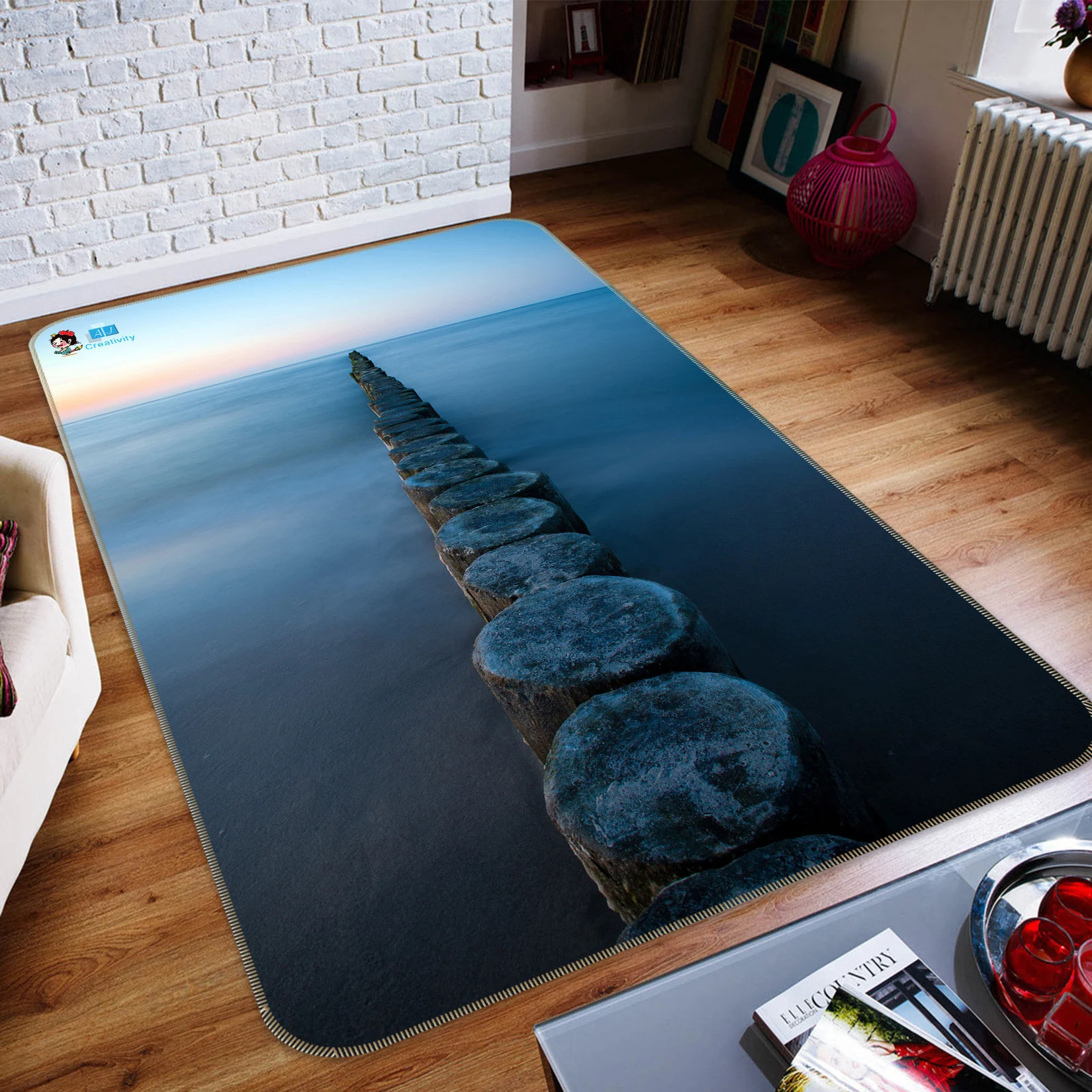 3d blue wooden stake fff701 floor non slip rug room