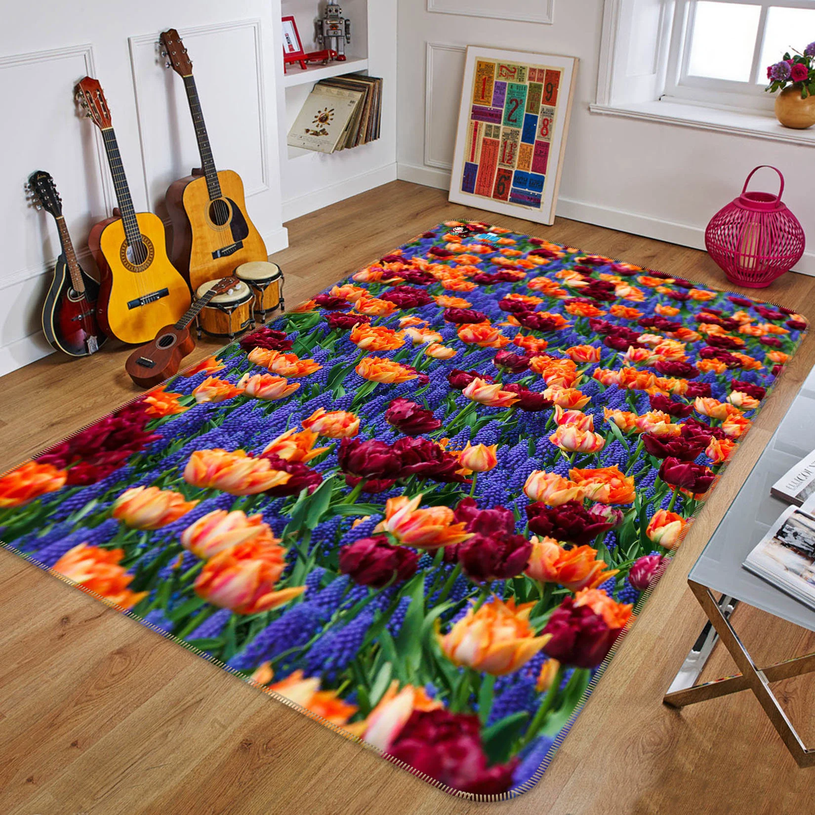 3d colored flowers fff700 floor non slip rug room