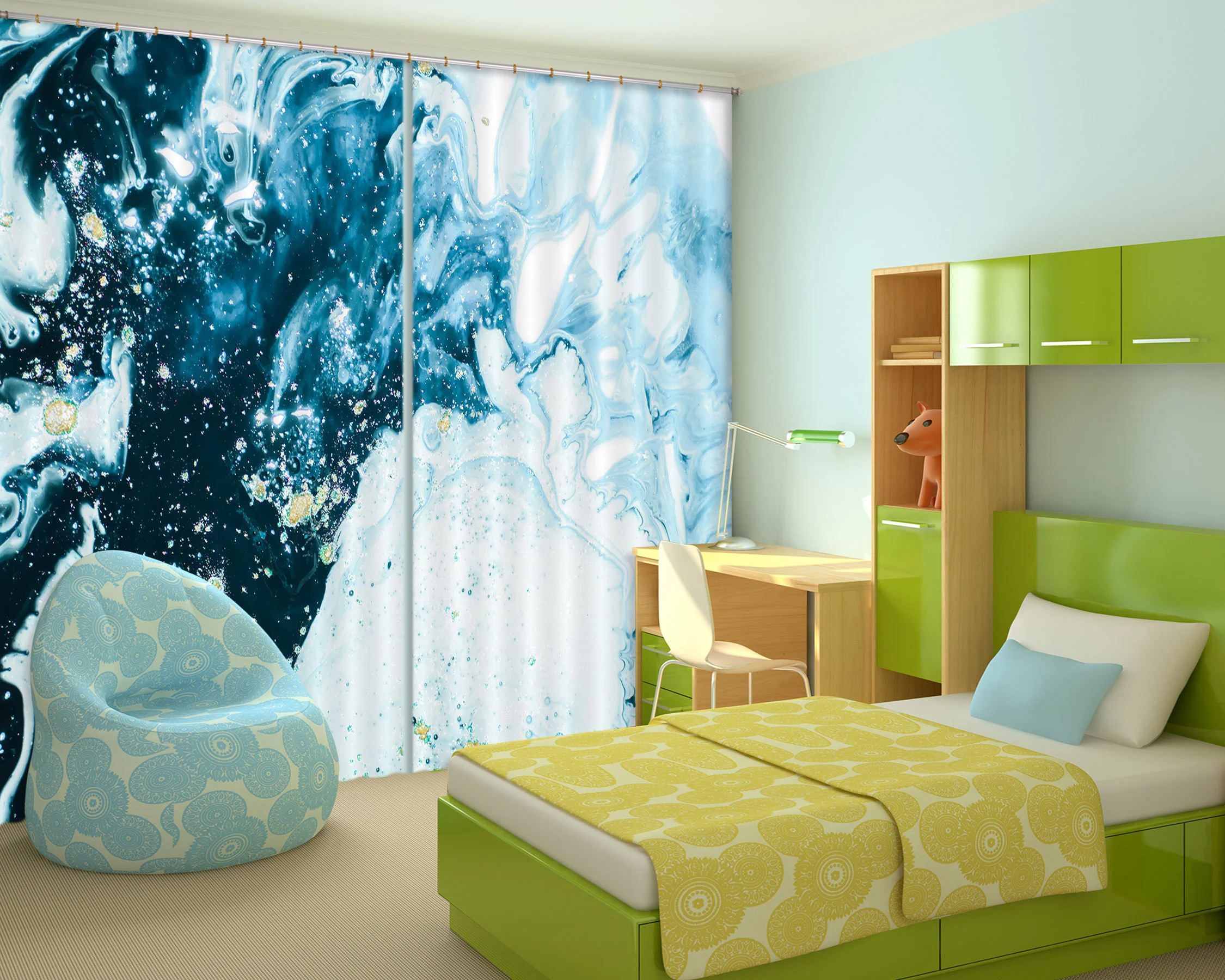 3d blue and white ink  cc343 blockout photo curtain print curtains drapes fabric window