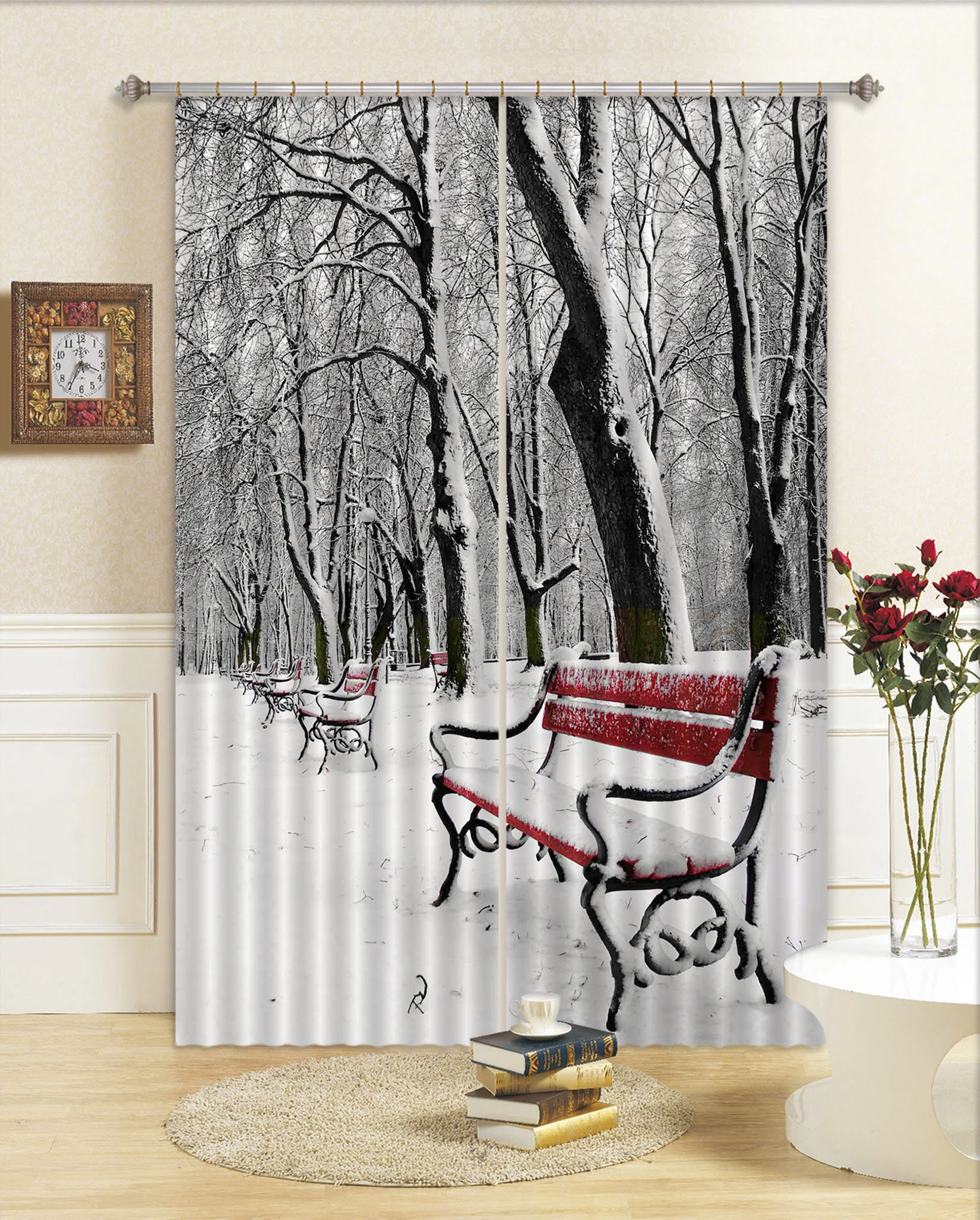 3d snow and trees  cc294 blockout photo curtain print curtains drapes fabric window