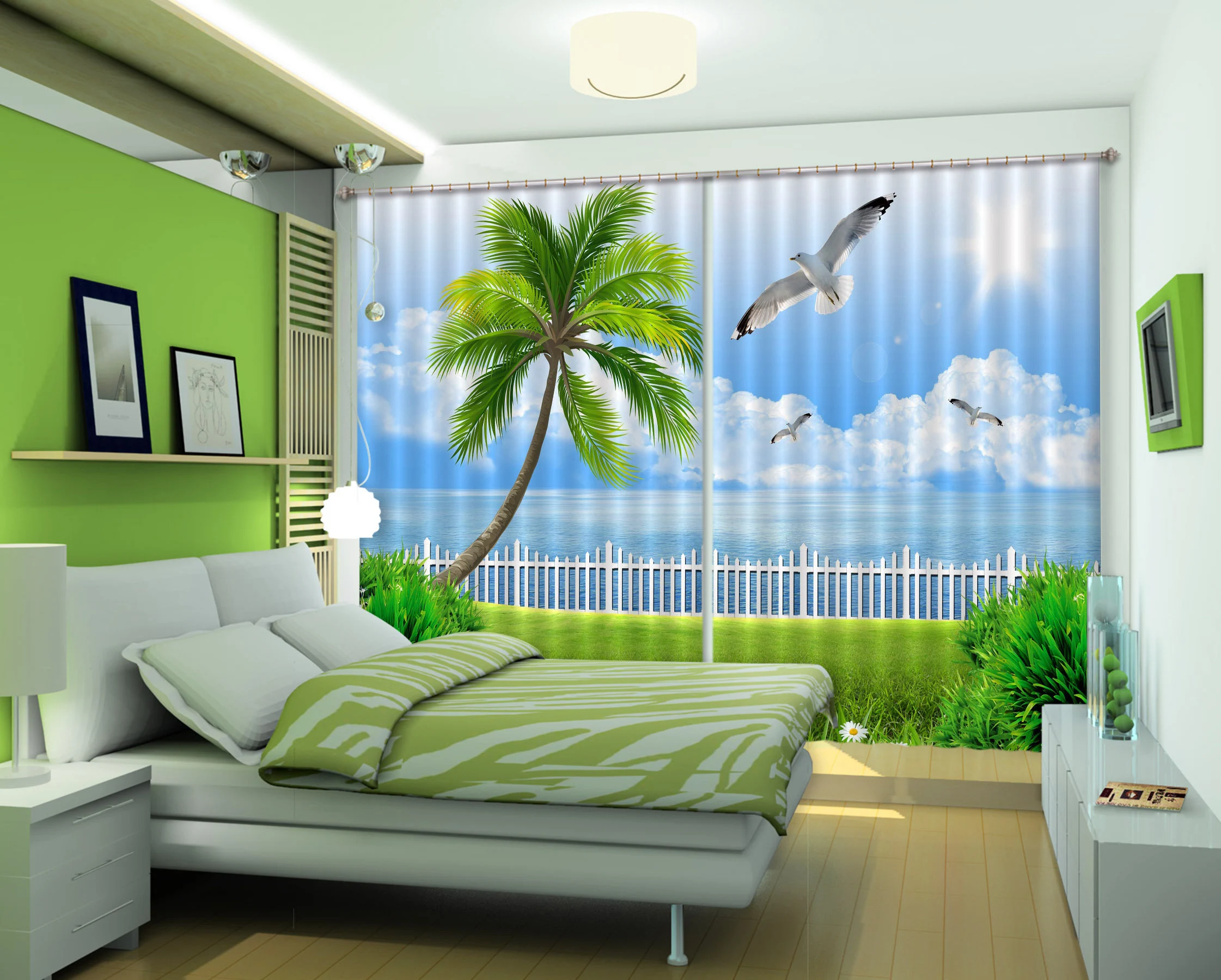 3d coconut and seagulls cc295 blockout photo curtain print curtains drapes fabric window