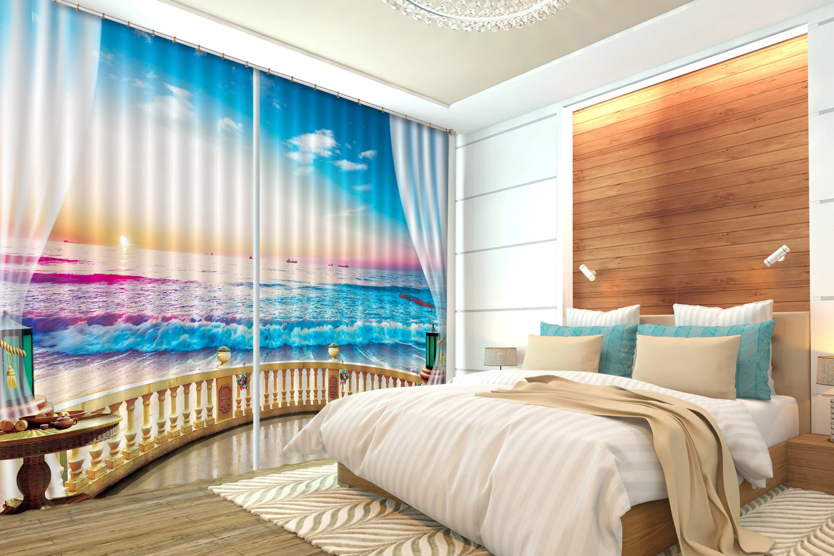 3d balcony and sea cc289 blockout photo curtain print curtains drapes fabric window