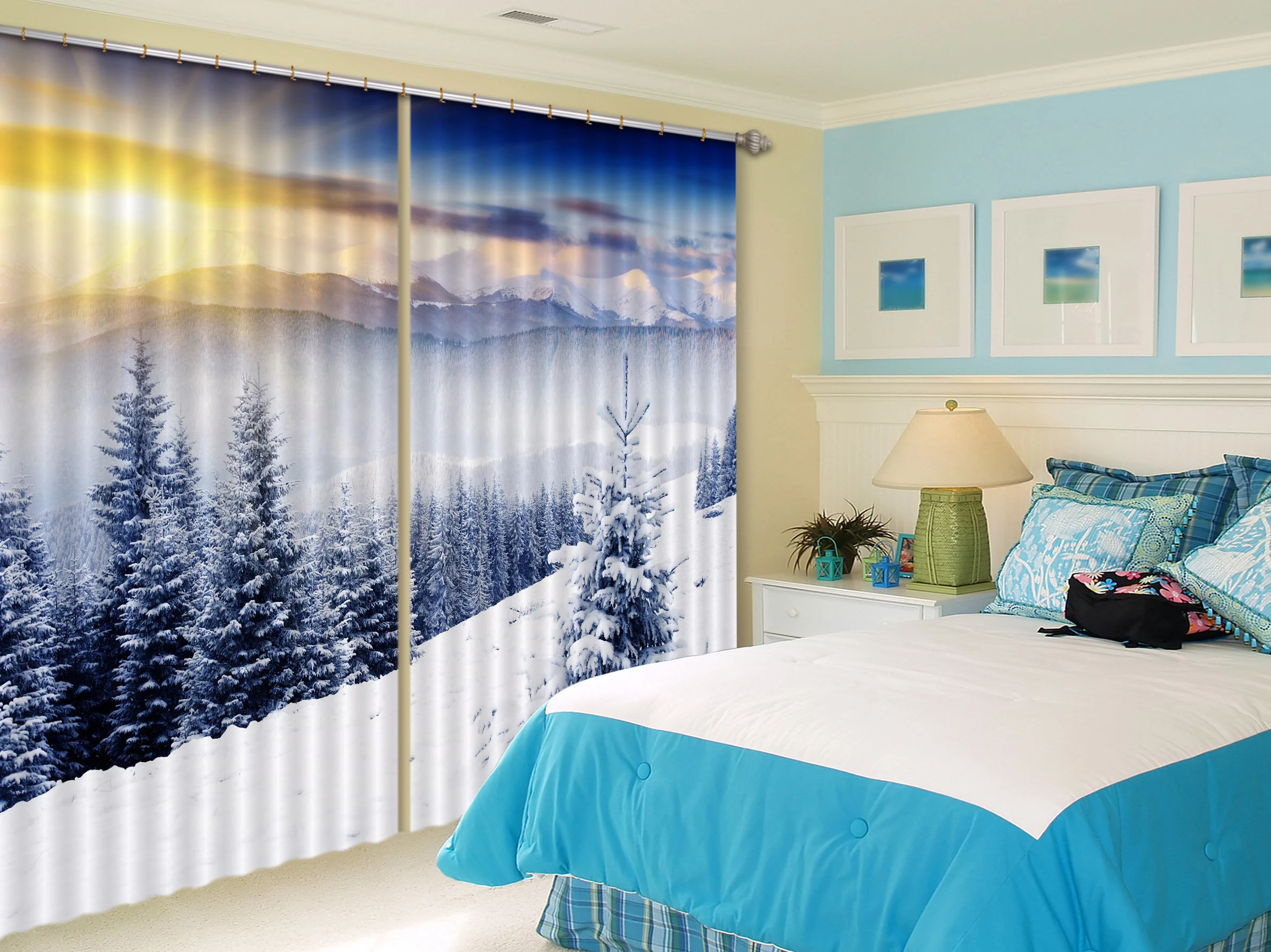 3d snowy mountains and pine trees cc287 blockout photo curtain print curtains drapes fabric window