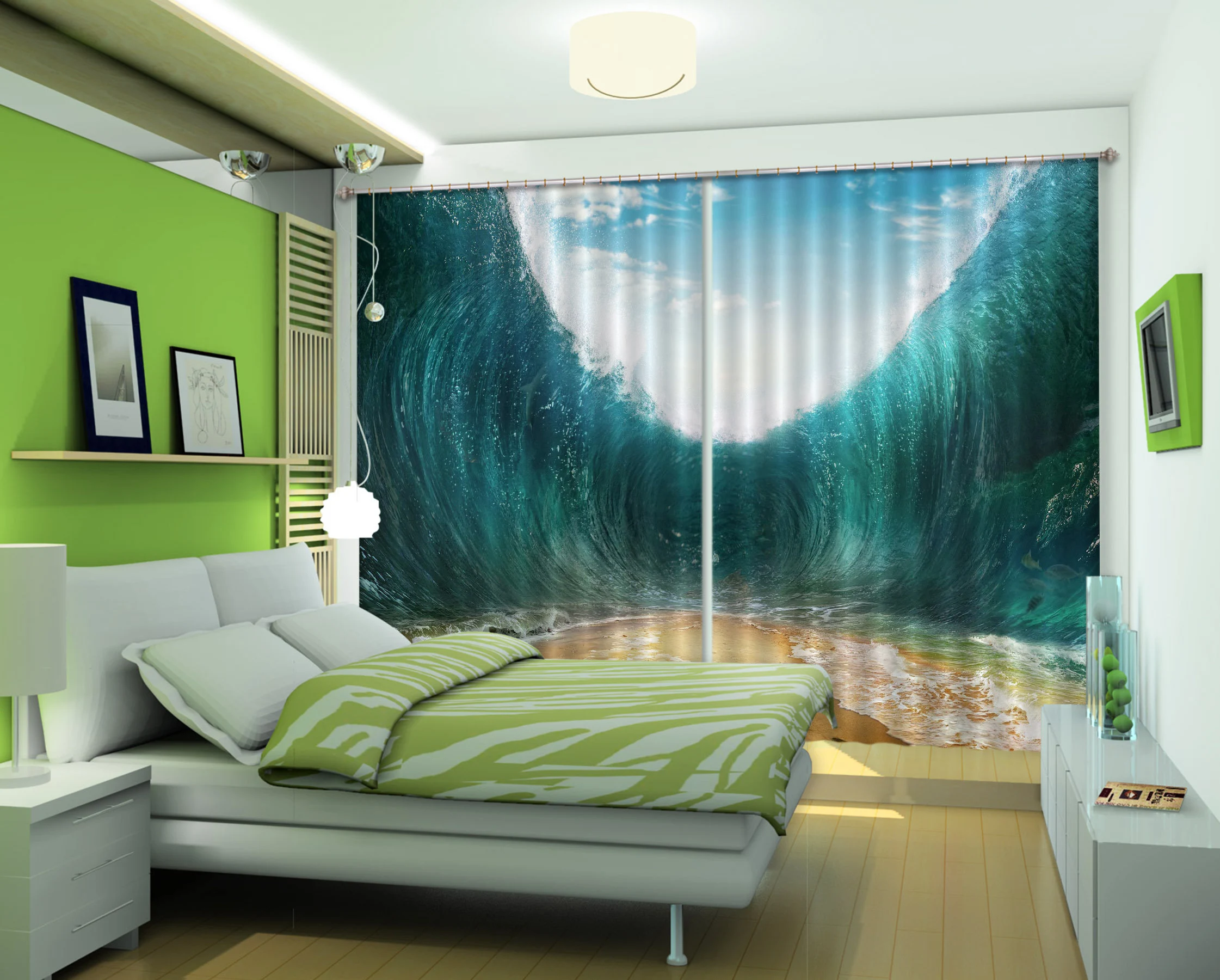 3d blue ocean wave cc286 blockout photo curtain print curtains drapes fabric window