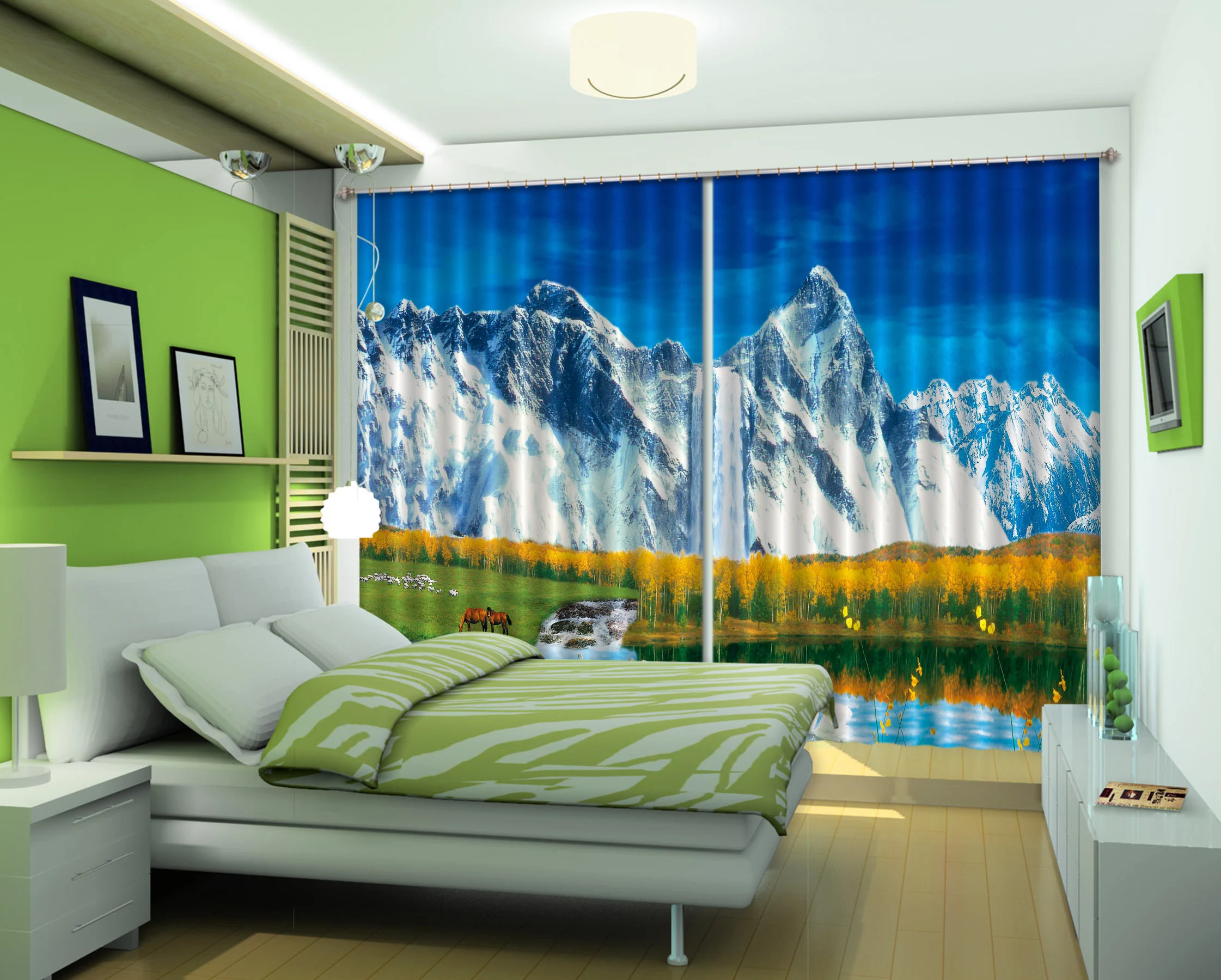 3d snow mountain and lake  cc298 blockout photo curtain print curtains drapes fabric window