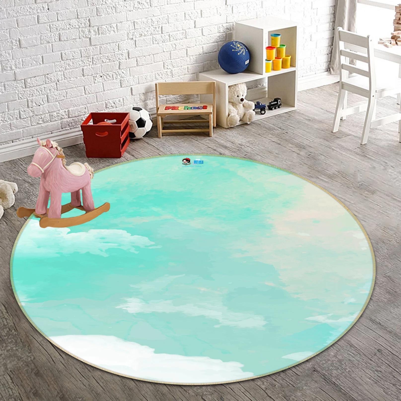 3d blue sky and clouds r115 round floor non slip rug