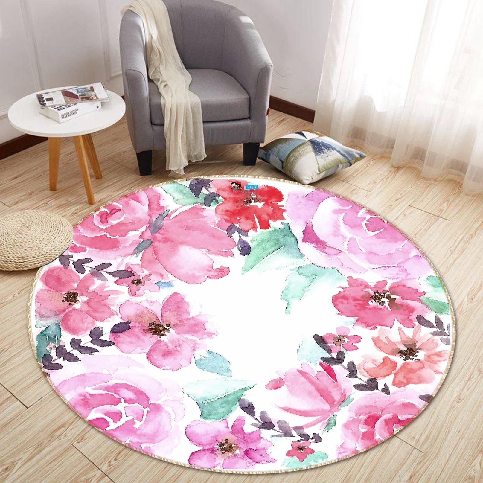 3d pink flowers r150 round floor non slip rug