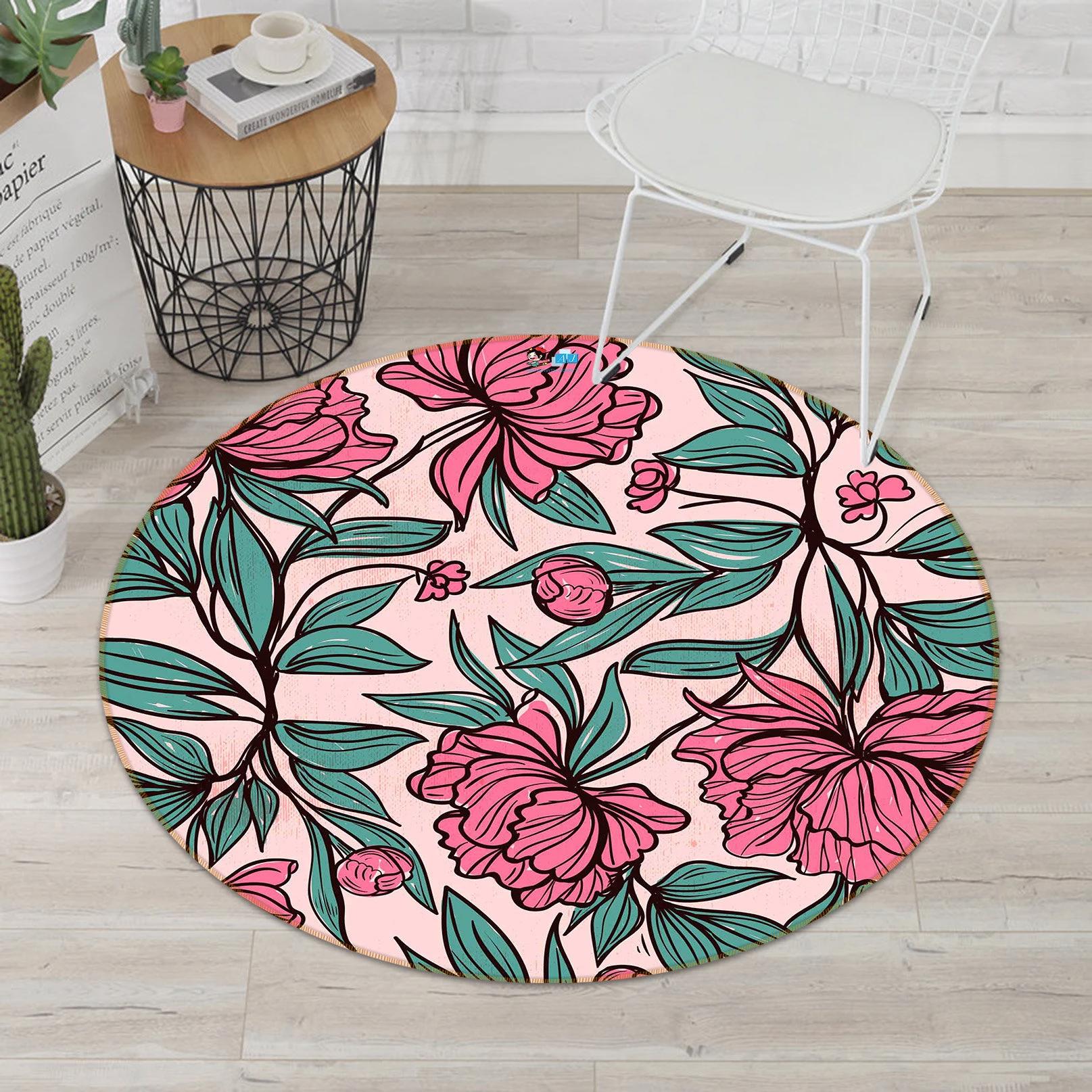 3d red flower cluster r138 round floor non slip rug