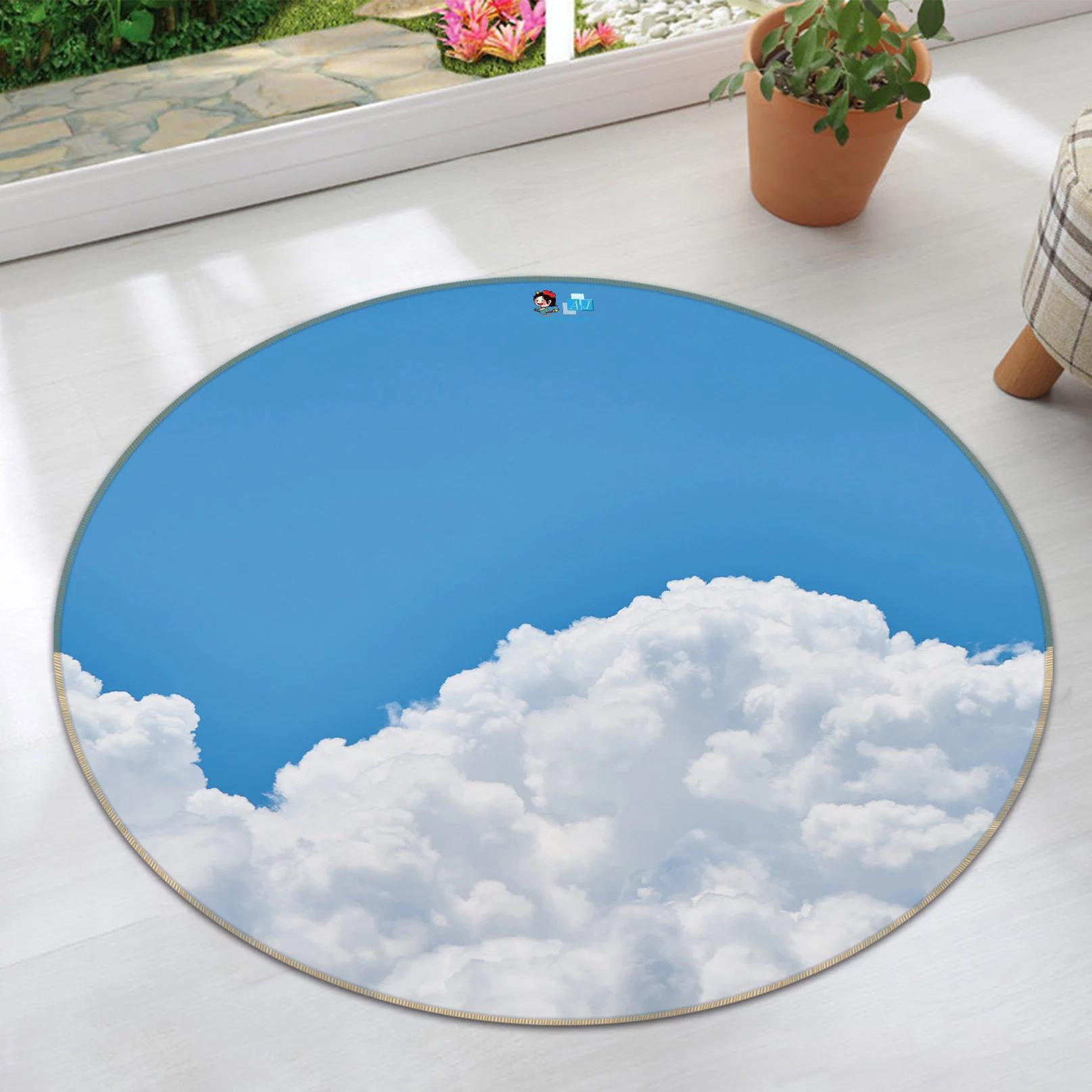 3d white clouds r166 round floor non slip rug