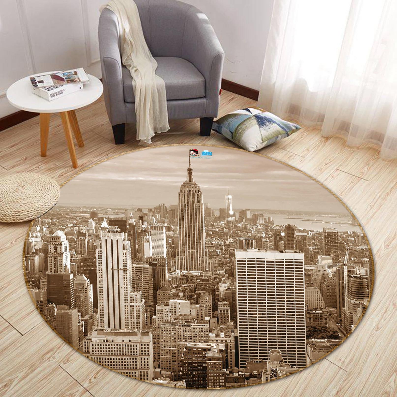 3d yellow city r124 round floor non slip rug