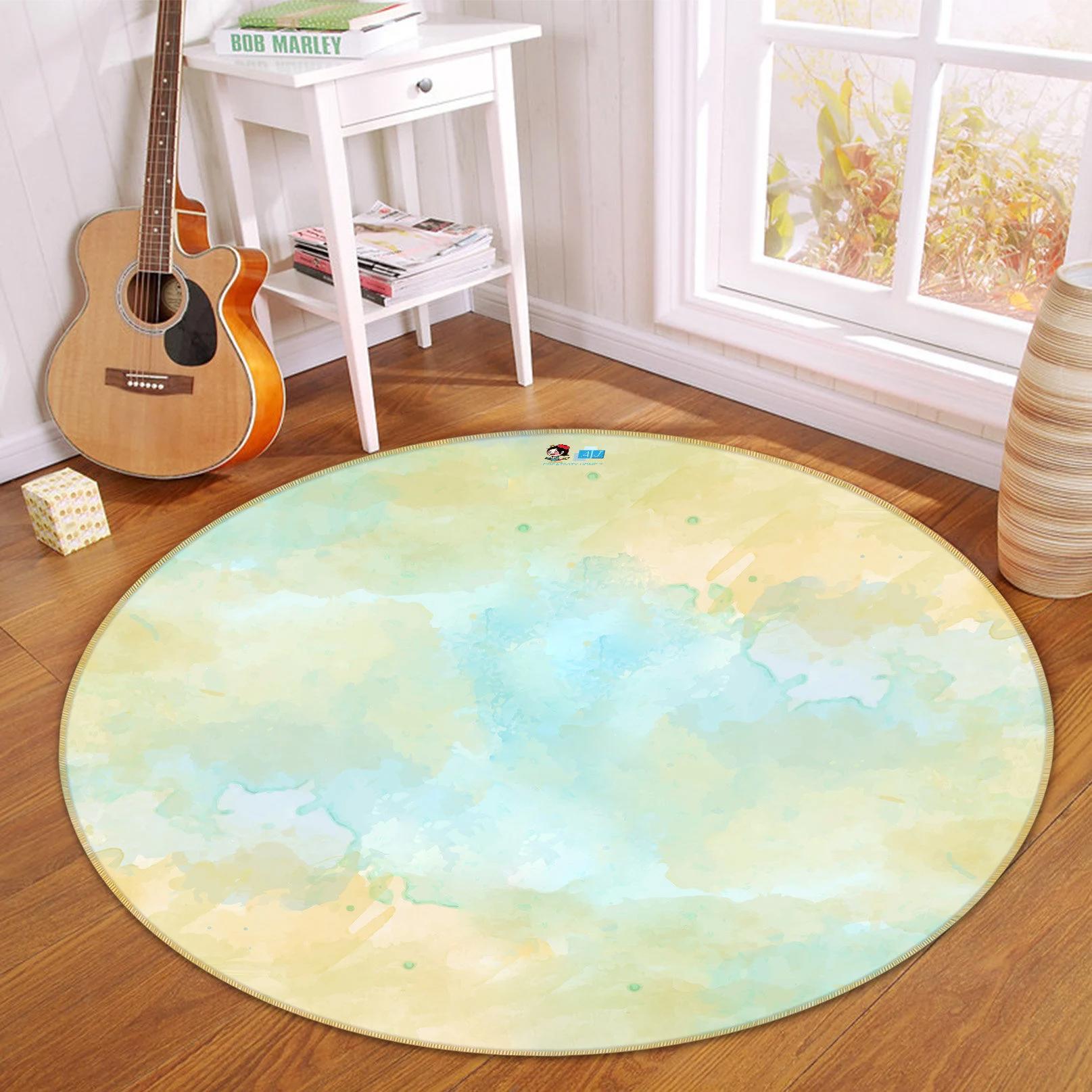 3d yellow watercolor r114 round floor non slip rug