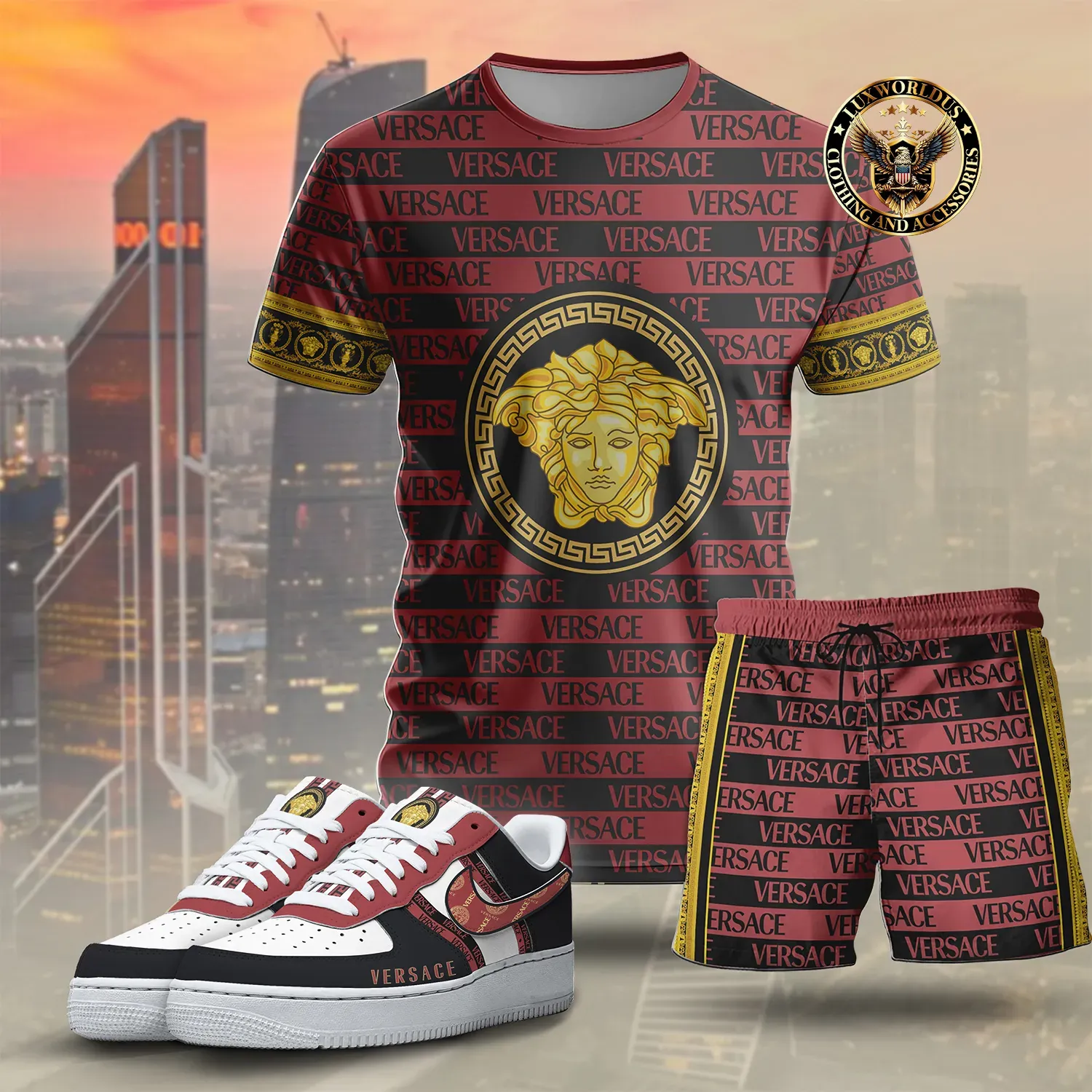 Red Versace Luxury T-Shirt & Short x AF1 Sneaker 2024