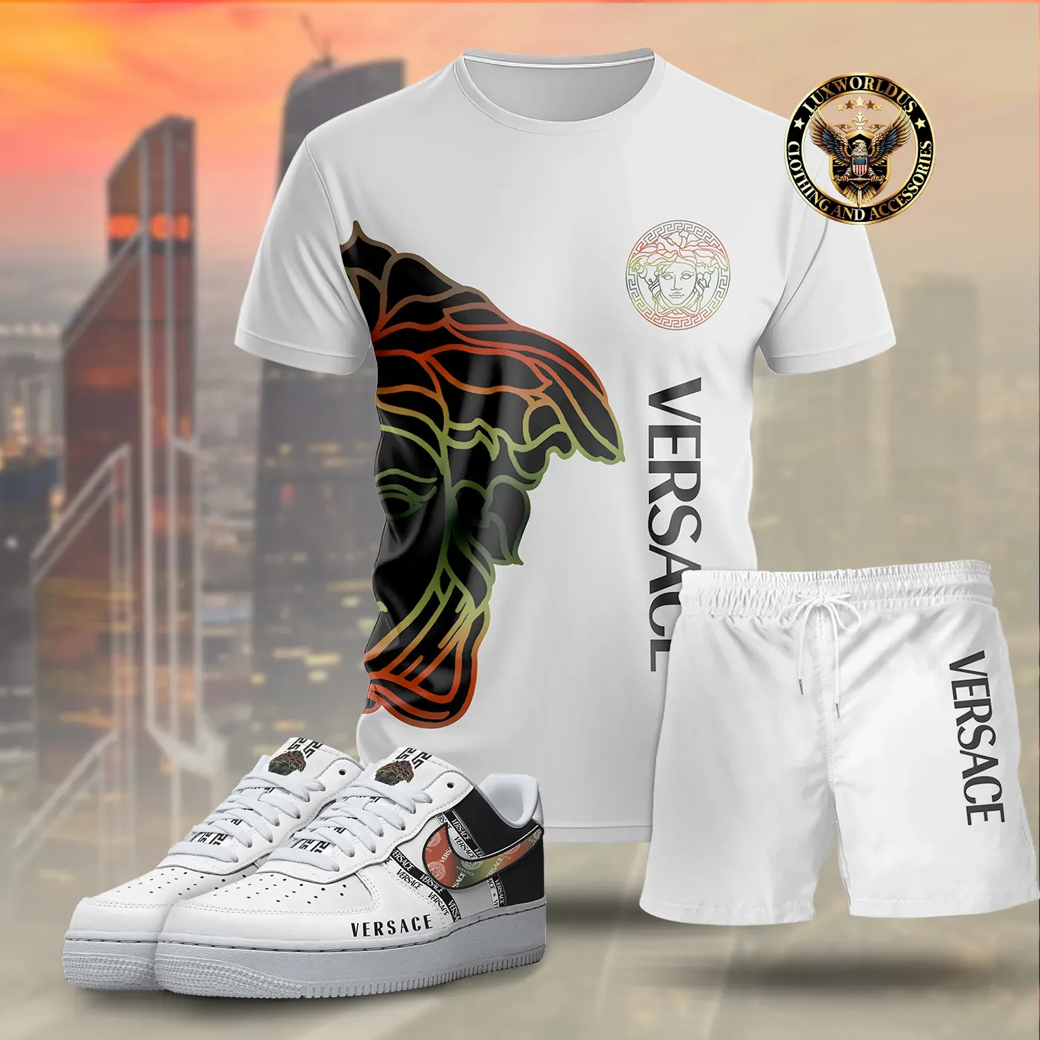 White Versace Luxury T-Shirt & Short x AF1 Sneaker