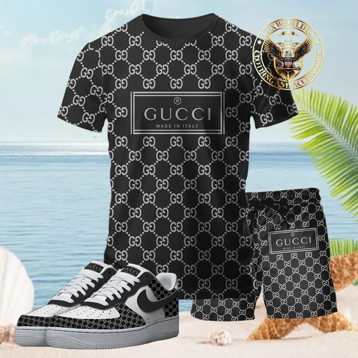 Black Premium Gucci Luxury T-Shirt & Short x AF1 Sneaker