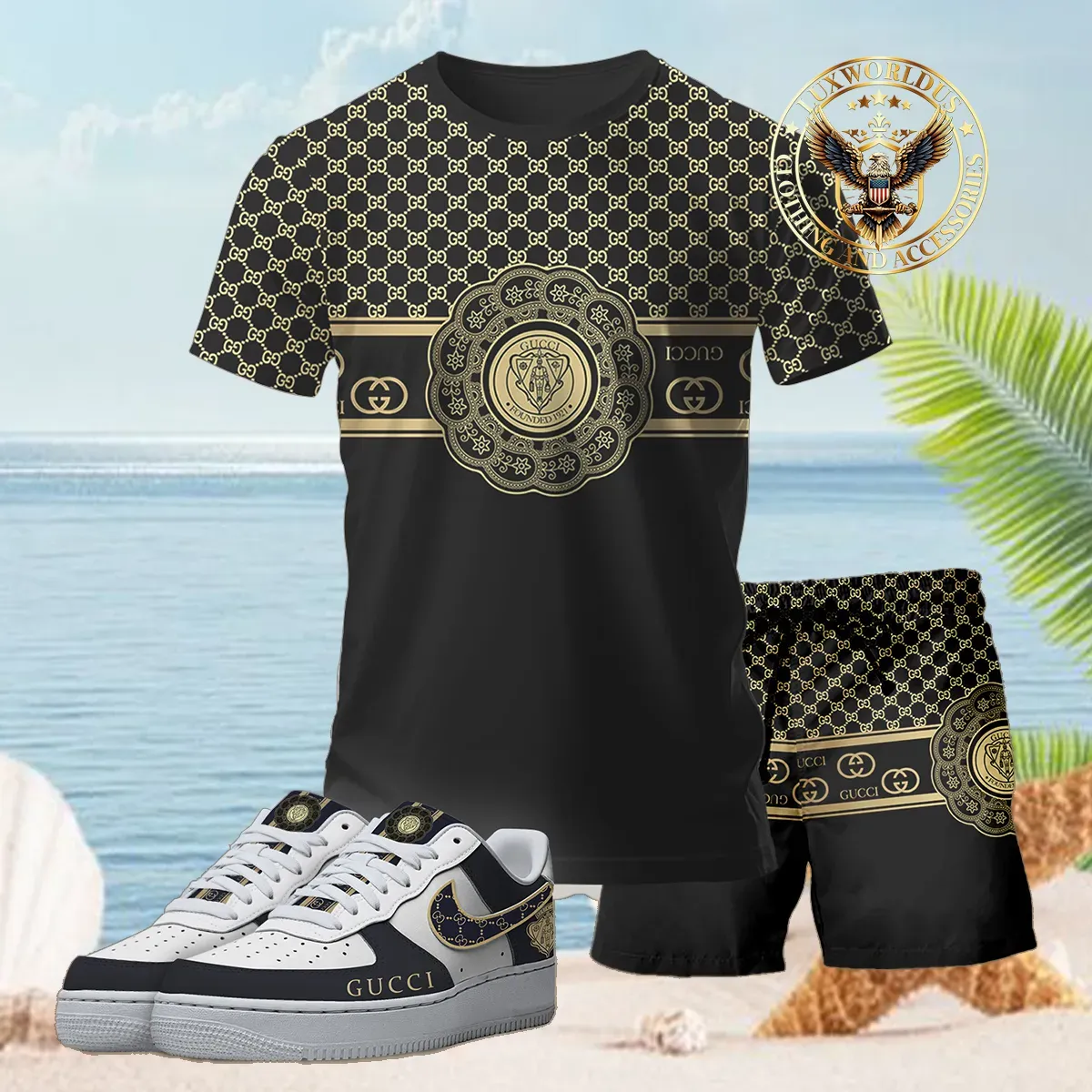 Yellow Premium Gucci Luxury T-Shirt & Short x AF1 Sneaker