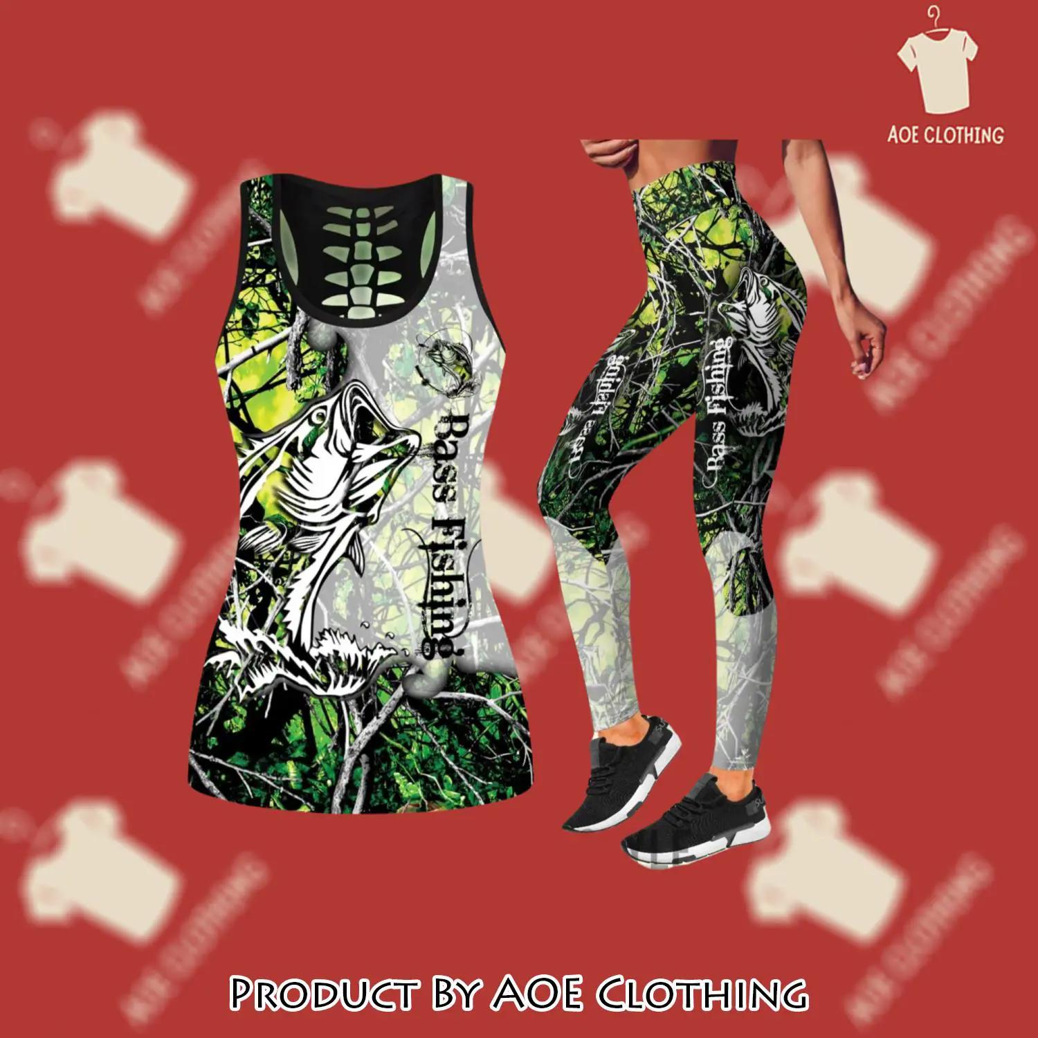 Bass fishing green camo tank top leggings luxury brand clothing clothes outfit gym for women - aoe-ttl-578185