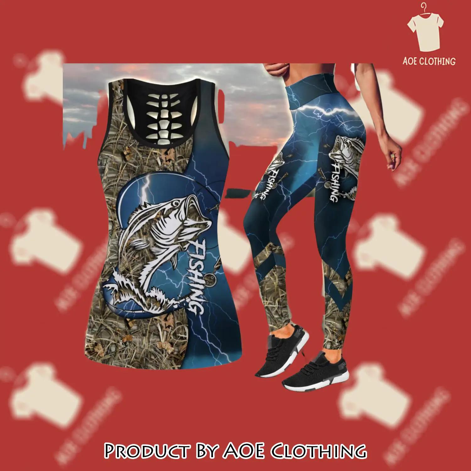 Bass fishing lines blue tattoos camo tank top leggings luxury brand clothing clothes outfit gym for women - aoe-ttl-548031