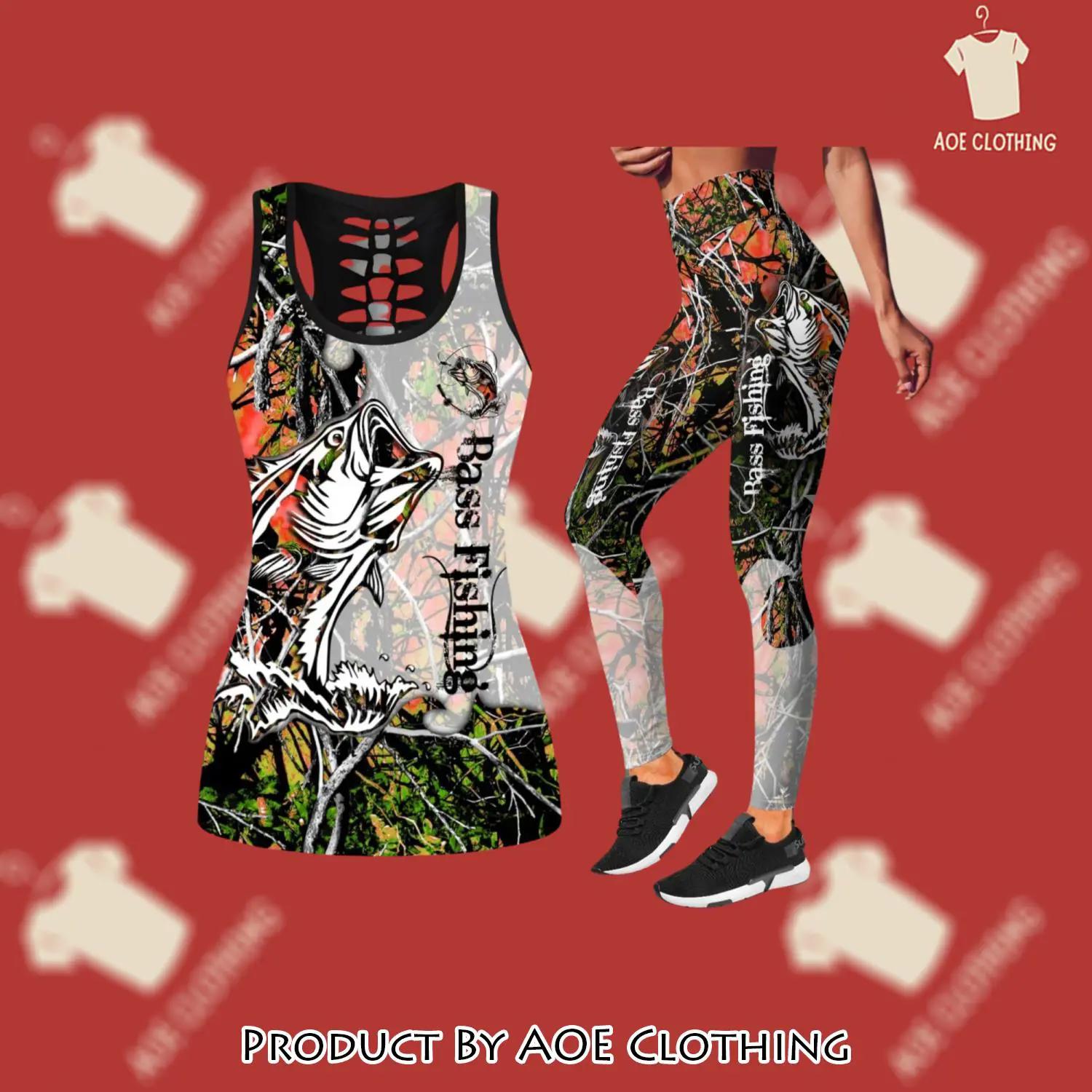 Bass fishing orange camo tank top leggings luxury brand clothing clothes outfit gym for women - aoe-ttl-887144