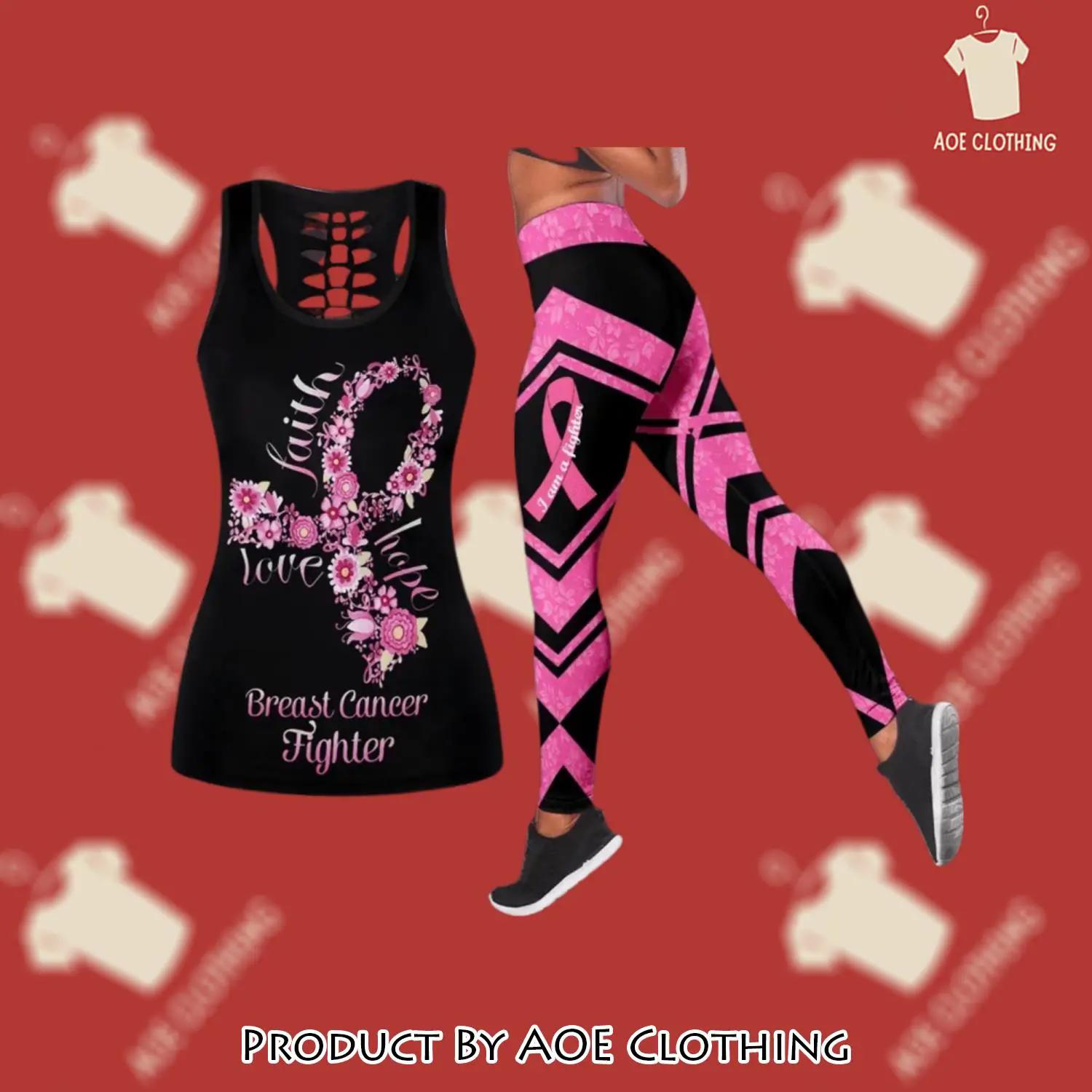 Breast cancer awareness butterfly tank top leggings luxury brand clothing clothes outfit gym for women - aoe-ttl-304357