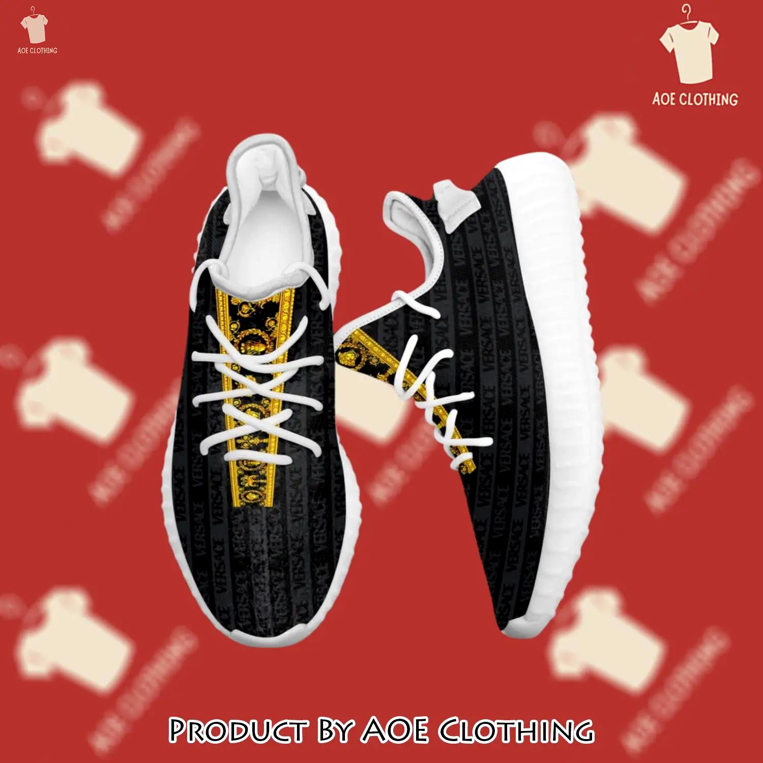 Buy gianni versace black gold yeezy boost shoes sport sneakers best for men women 49 yzes - aoe-ys-450321