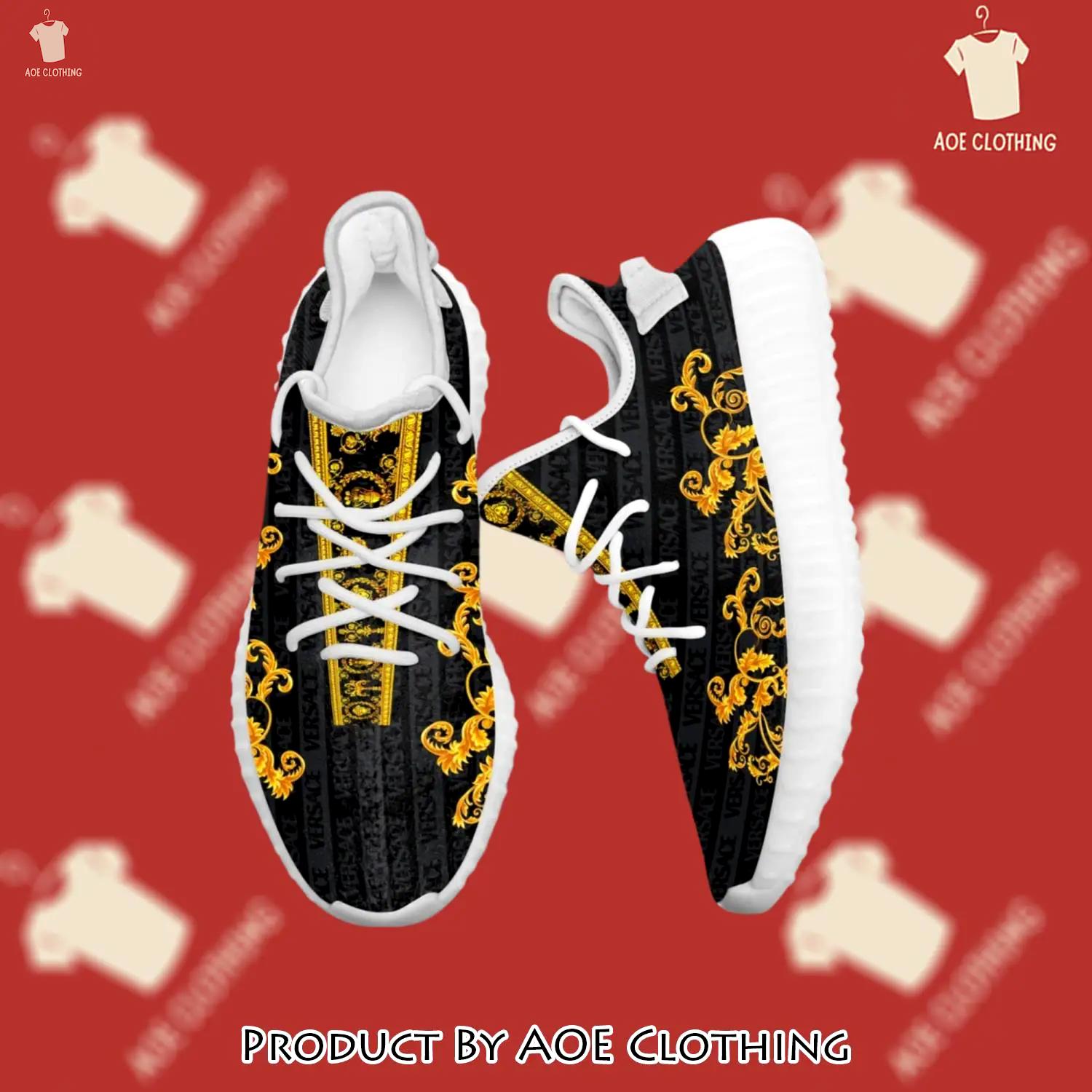 Buy gianni versace black gold yeezy boost shoes sport sneakers best for men women 54 yzes - aoe-ys-595452