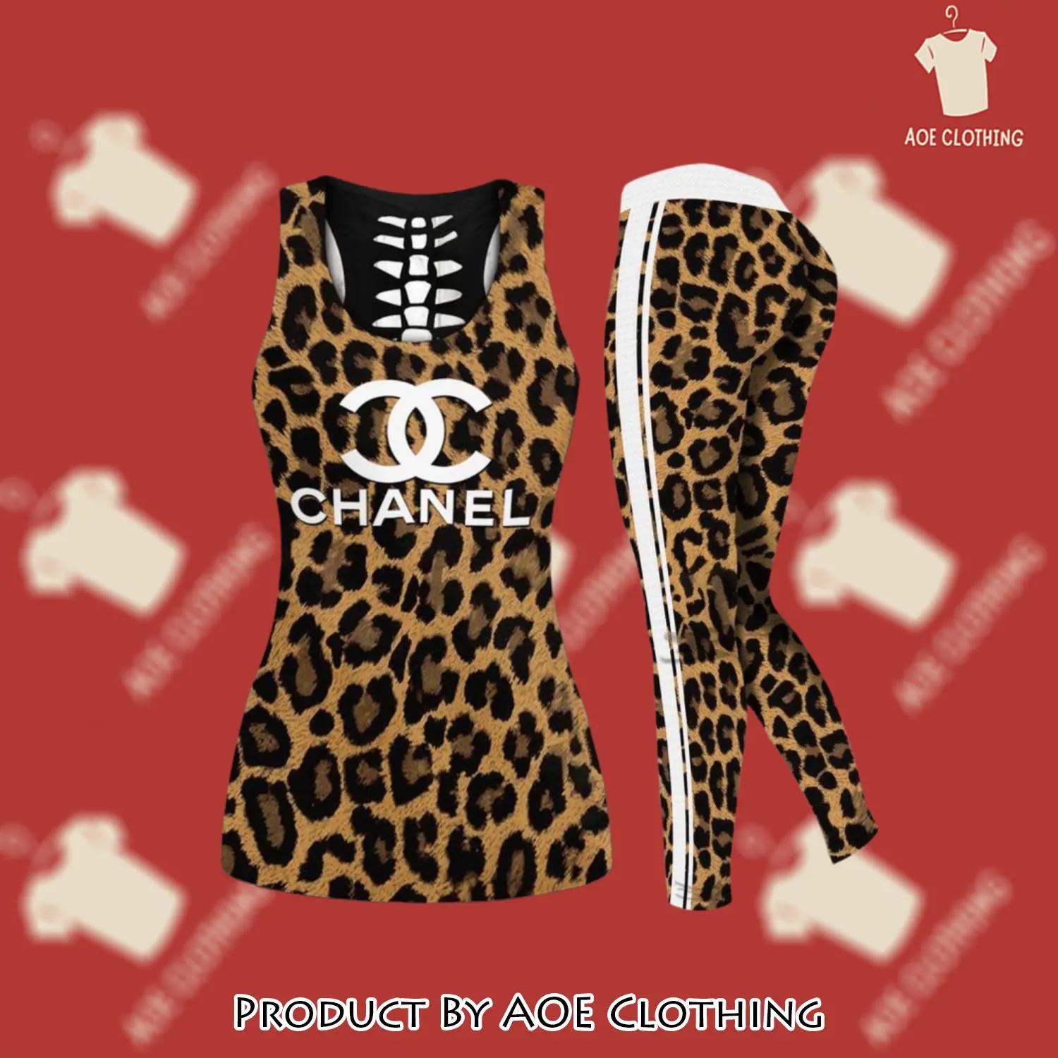 Chanel leopard tank top leggings luxury brand clothing clothes outfit gym for women 122 htls - aoe-ttl-561295