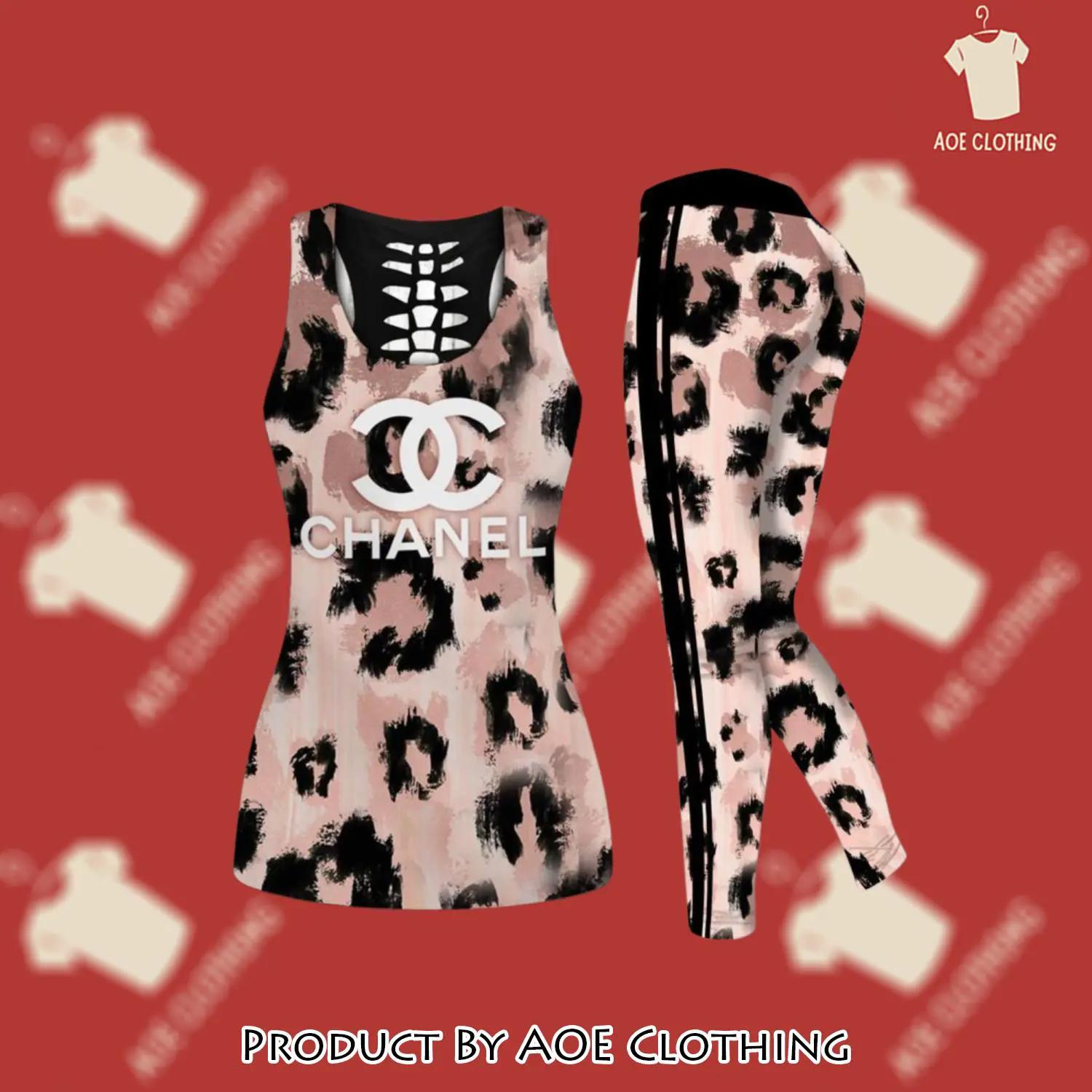 Chanel leopard tank top leggings luxury brand clothing clothes outfit gym for women 128 htls - aoe-ttl-163211