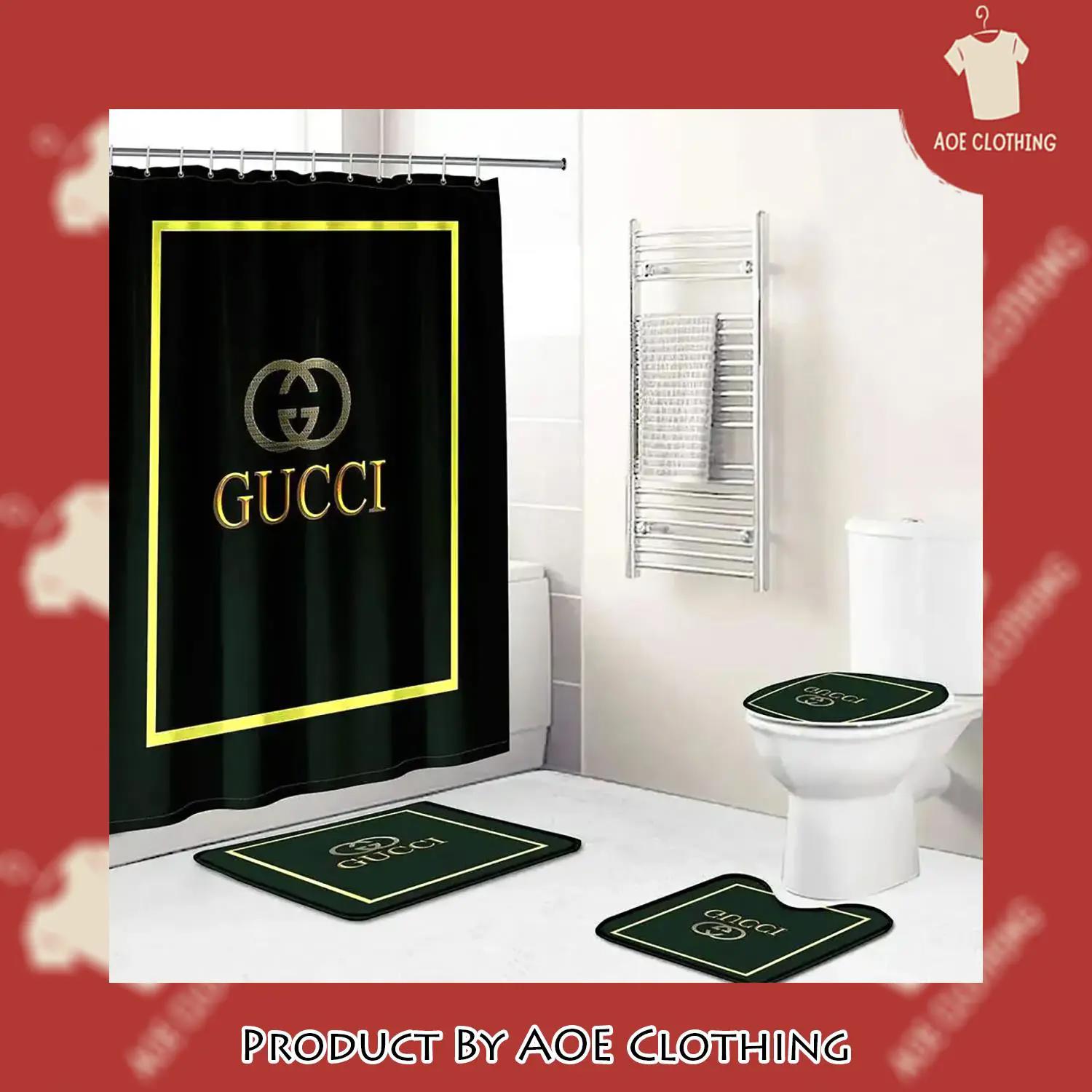Gucci black bathroom set luxury shower curtain bath rug mat home decor