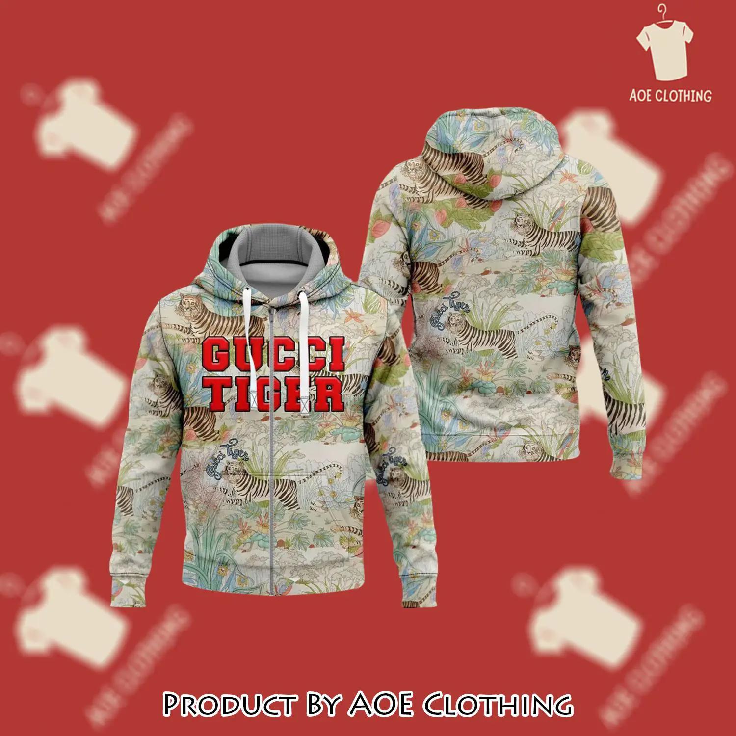 Gucci tiger flower unisex zipper hoodie for men women luxury brand - aoe-zh-763214