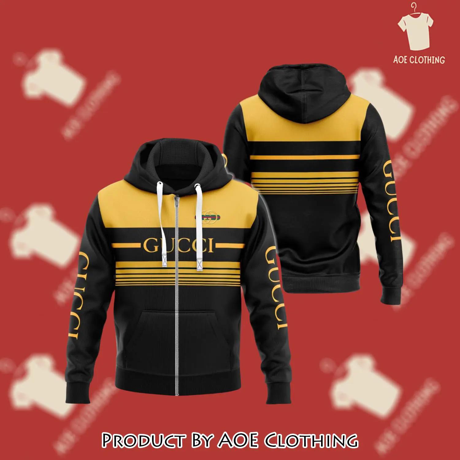 Gucci yellow black luxury brand unisex zipper hoodie premium outfit for men women - aoe-zh-805247