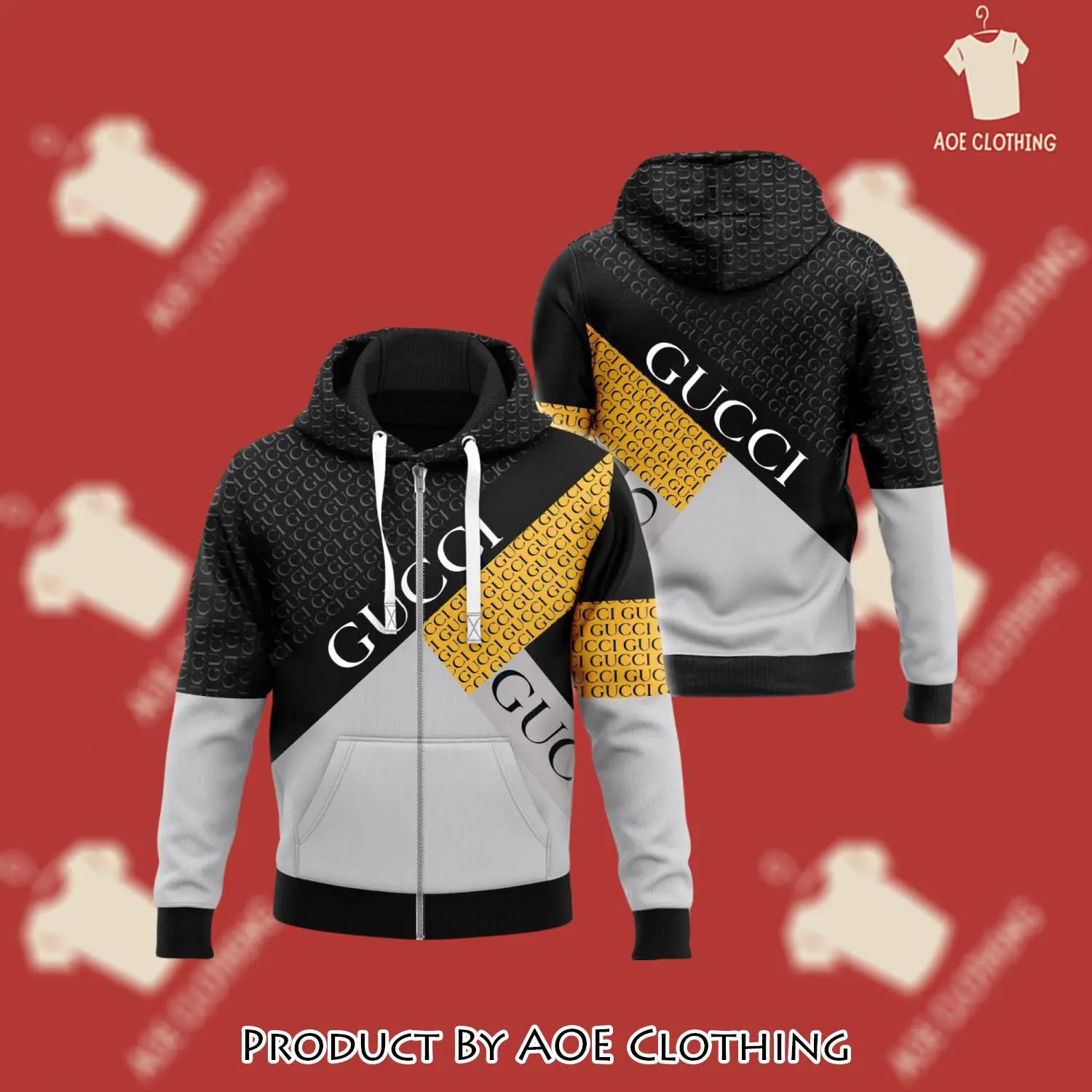 Gucci yellow black unisex zipper hoodie for men women luxury brand - aoe-zh-971400