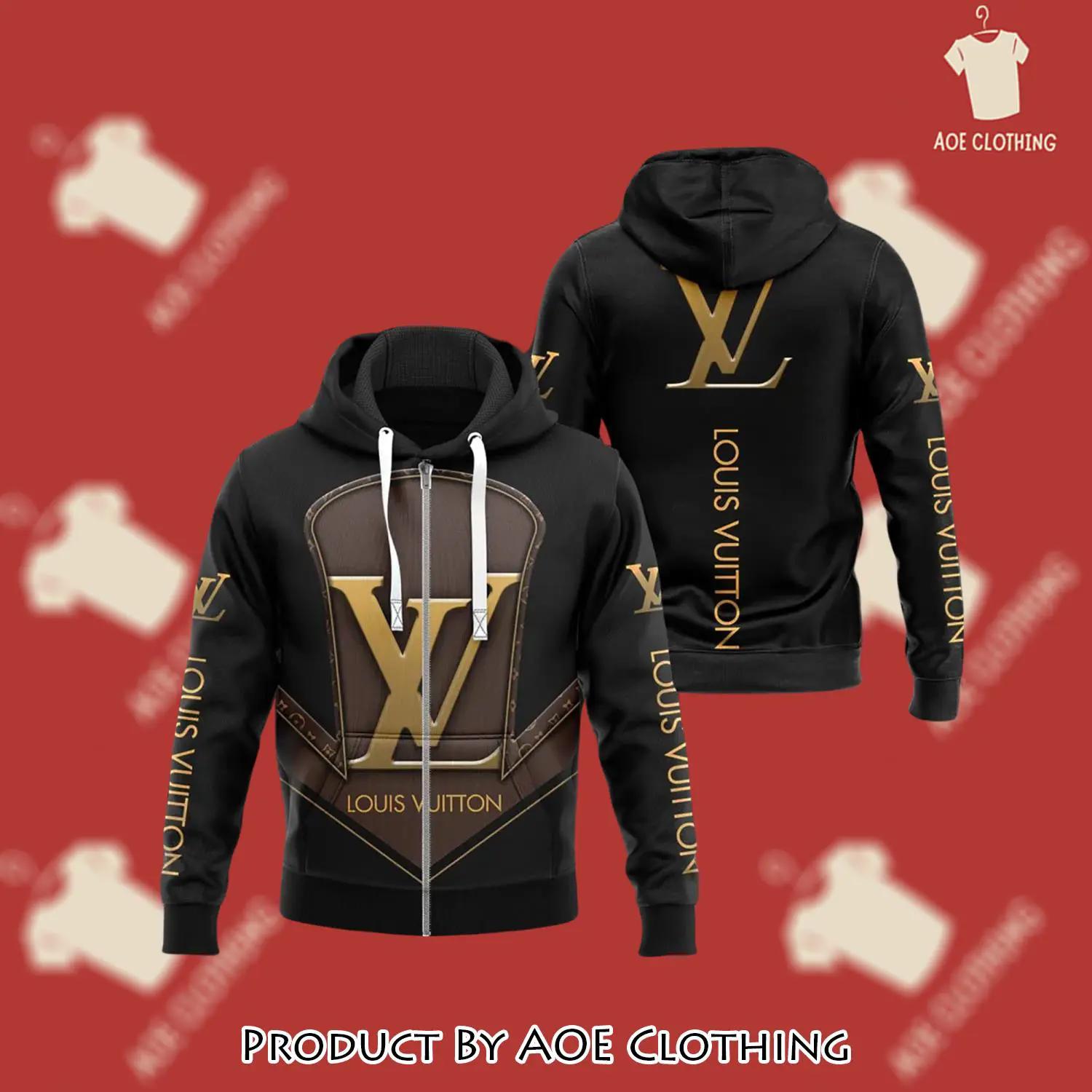 Louis vuitton black brown unisex zipper hoodie for men women luxury brand - aoe-zh-327141