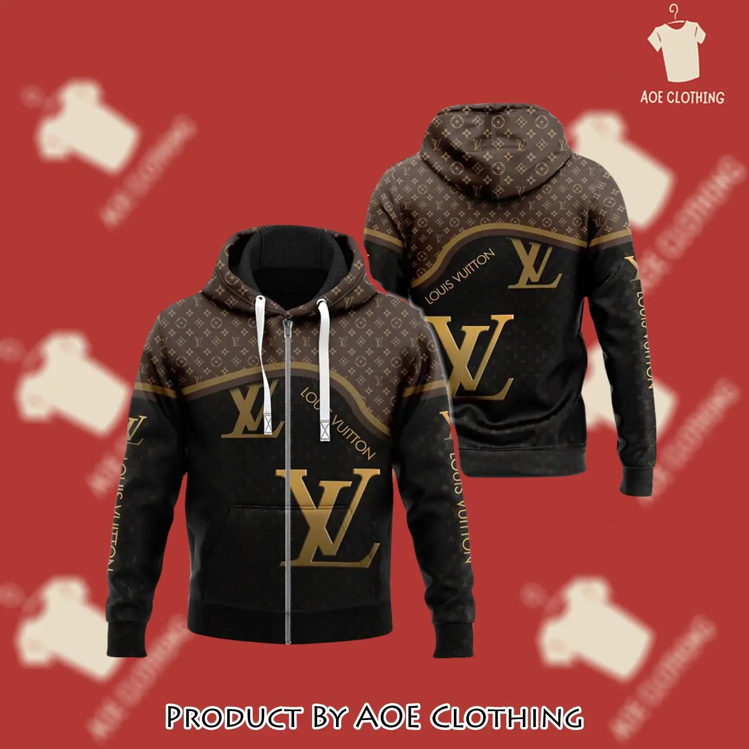 Louis vuitton black brown unisex zipper hoodie for men women luxury brand u5q - aoe-zh-850863