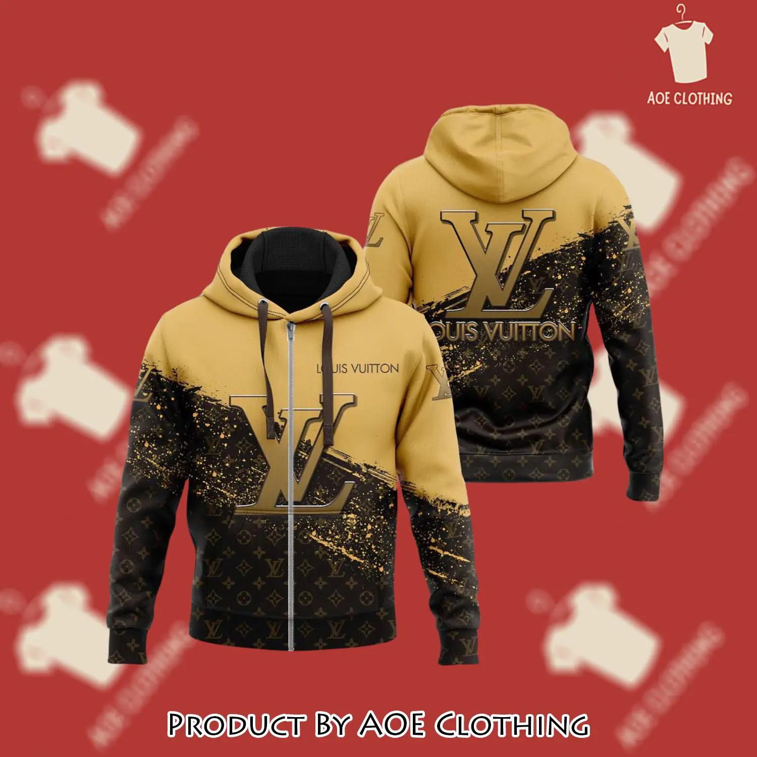 Louis vuitton black brown unisex zipper hoodie premium outfit for men women luxury brand - aoe-zh-241939