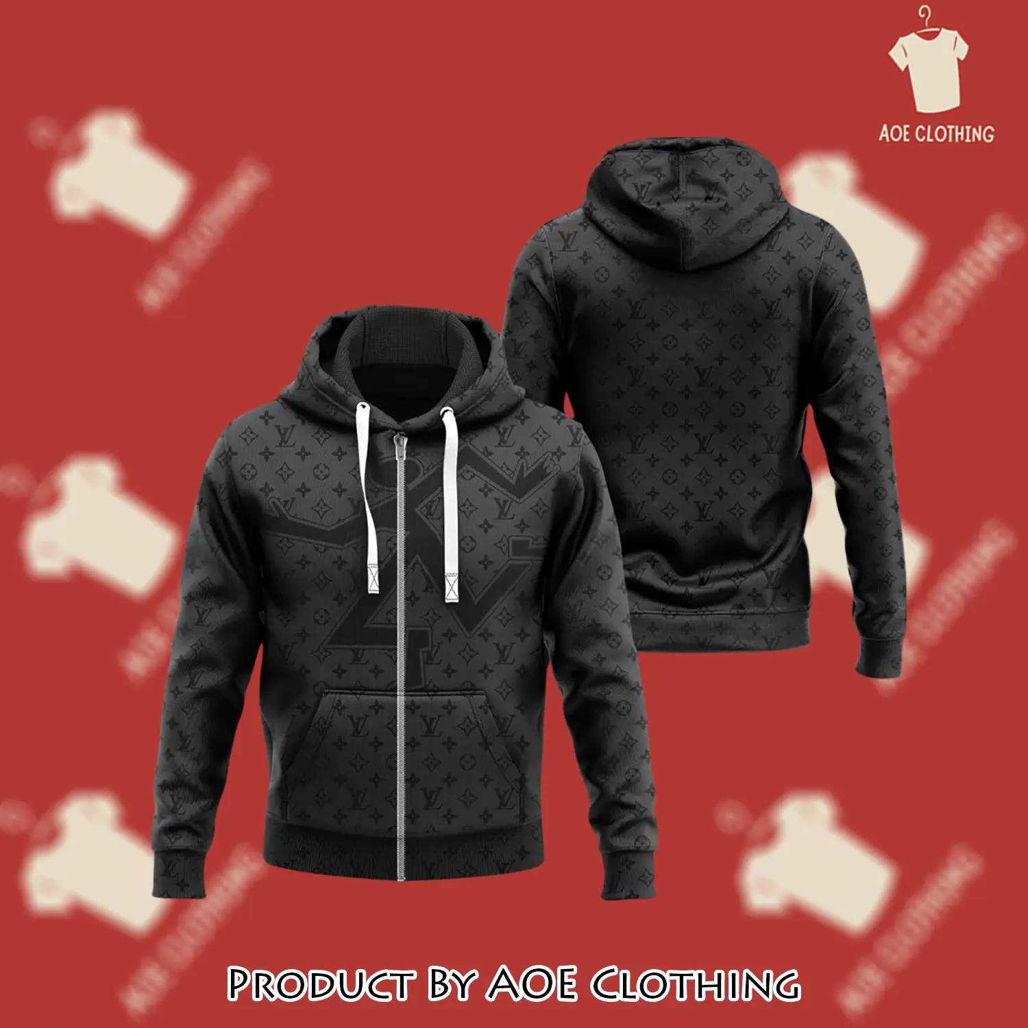 Louis vuitton black unisex zipper hoodie for men women luxury brand - aoe-zh-972549