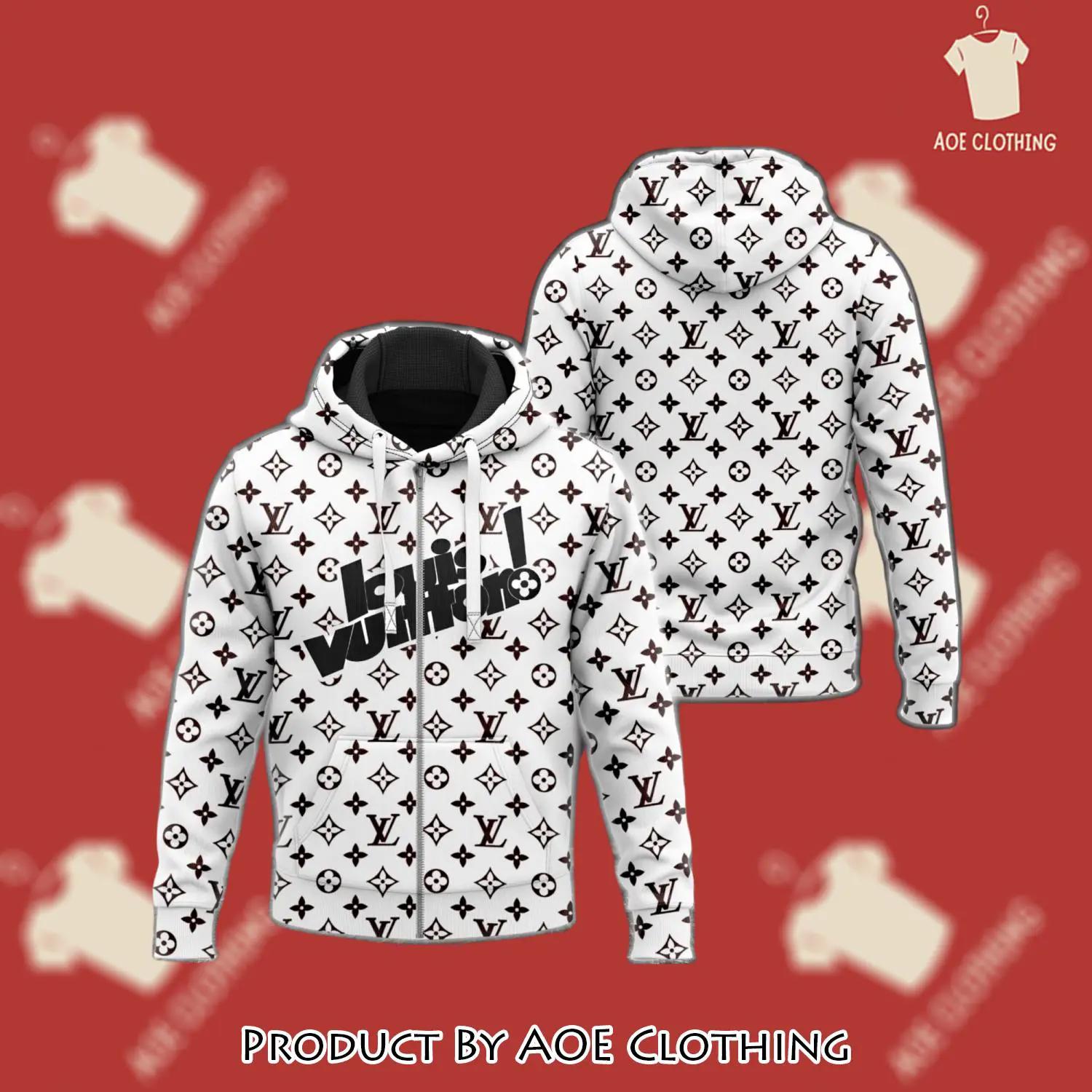 Louis vuitton black white unisex zipper hoodie outfit for men women luxury brand - aoe-zh-358153