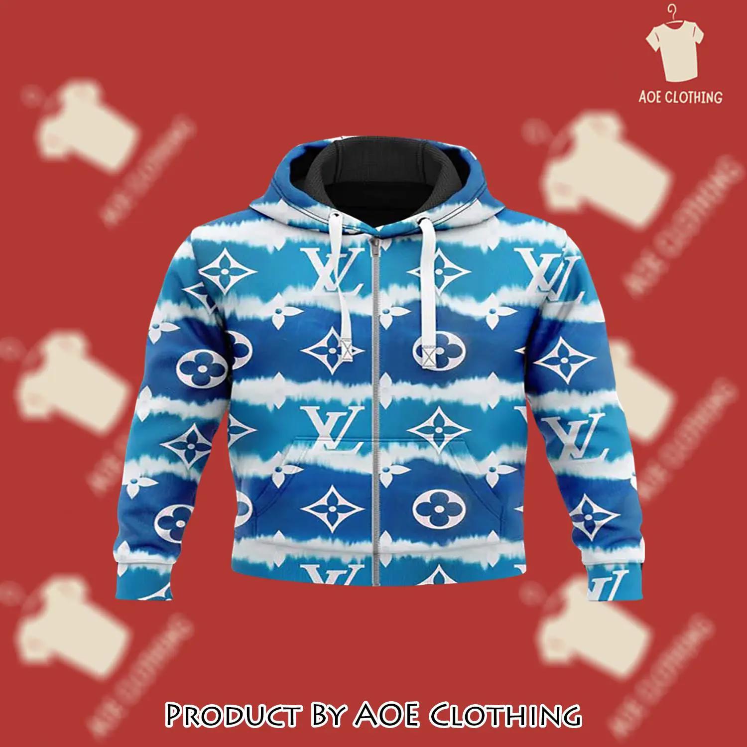 Louis vuitton blue unisex zipper hoodie for men women luxury brand - aoe-zh-340497