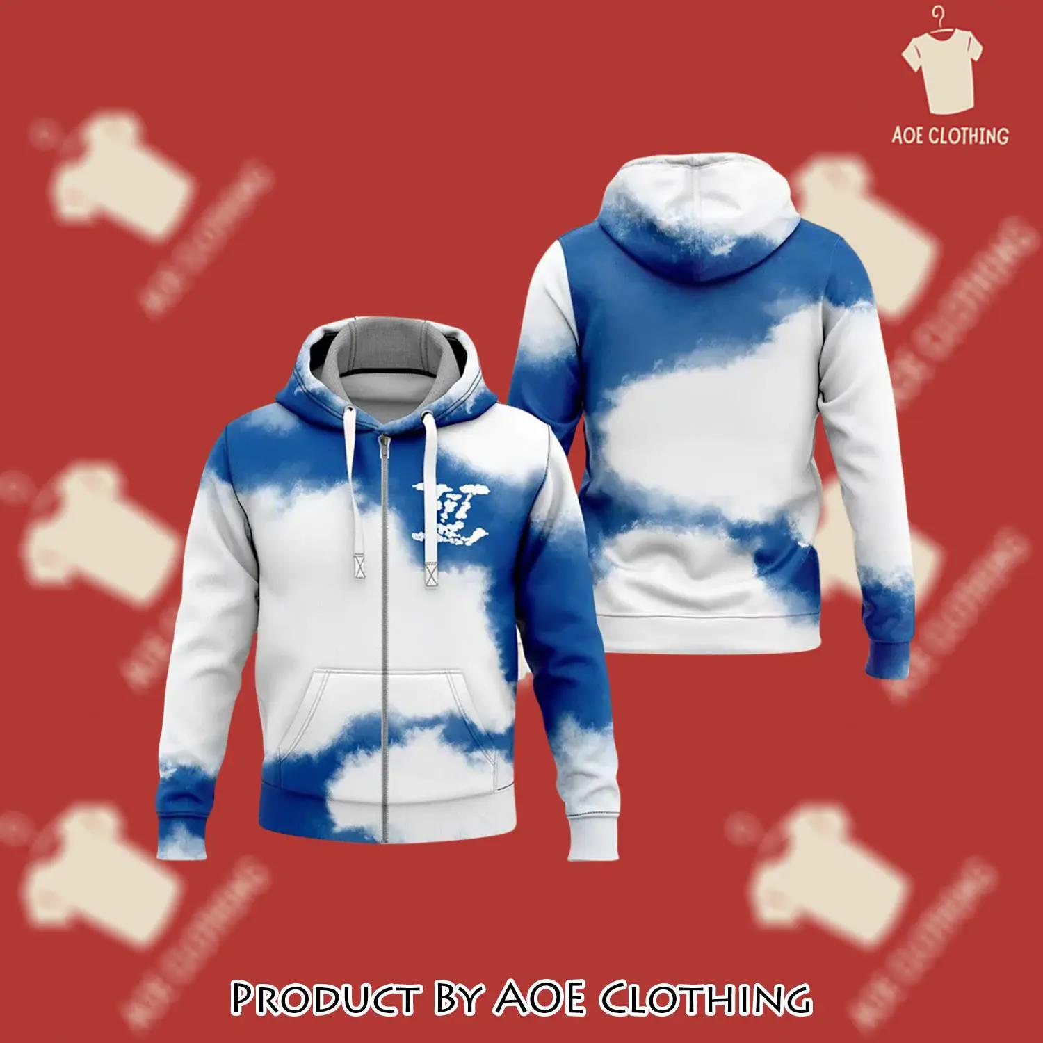 Louis vuitton blue white unisex zipper hoodie for men women luxury brand - aoe-zh-555283