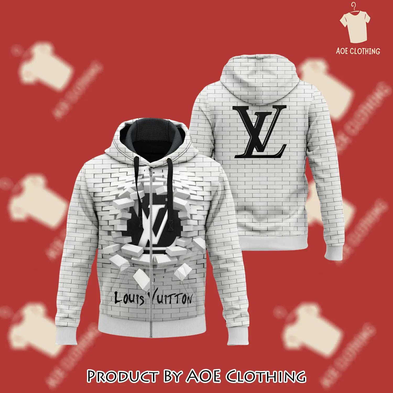 Louis vuitton broken wall white unisex zipper hoodie for men women luxury brand - aoe-zh-823134