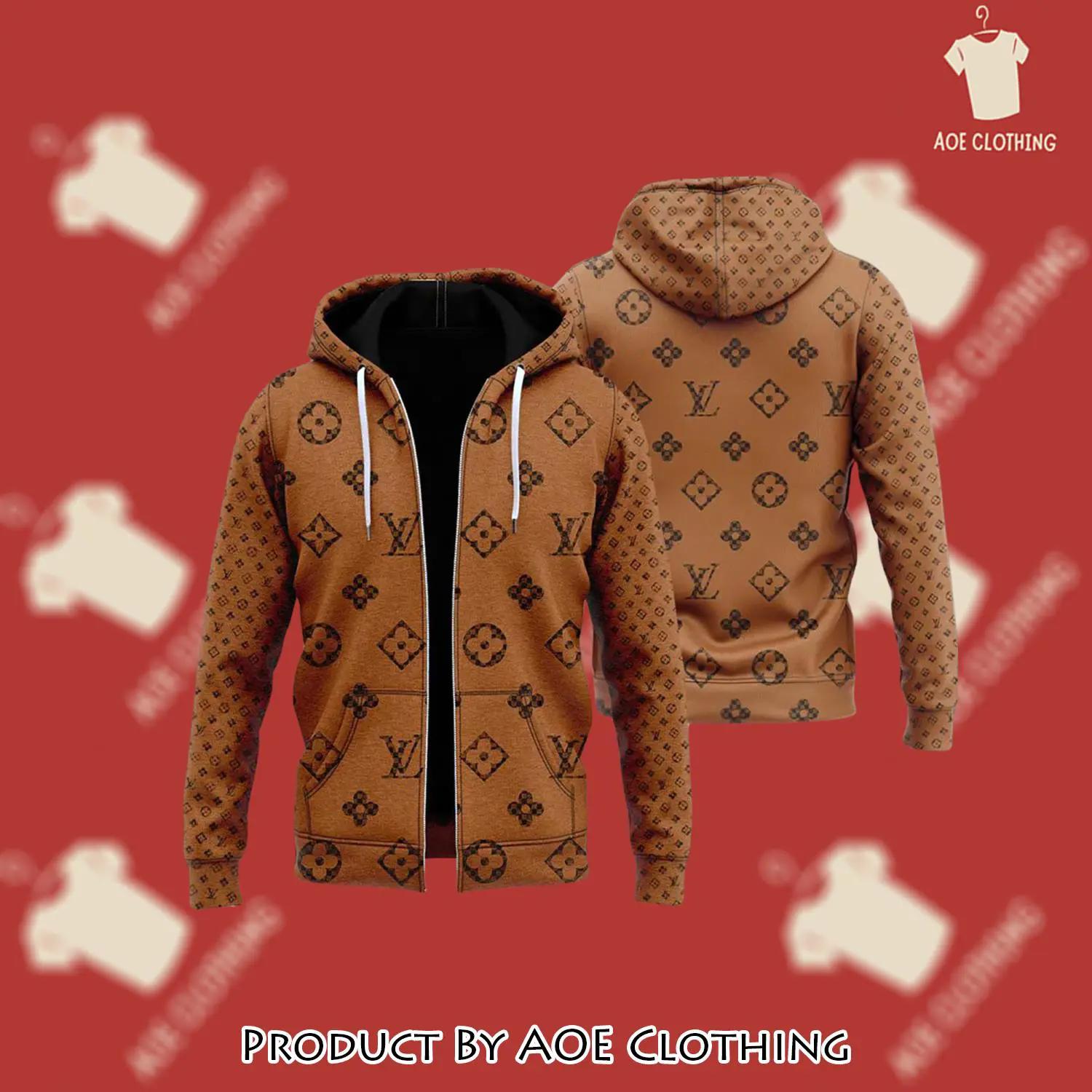 Louis vuitton bronze unisex zipper hoodie for men women luxury brand - aoe-zh-296790